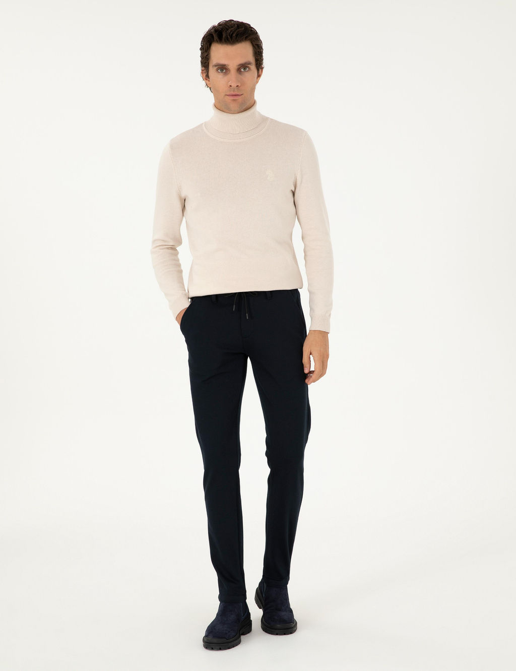 Темно-синие брюки узкого кроя из плотной ткани - Cacharel фото 3