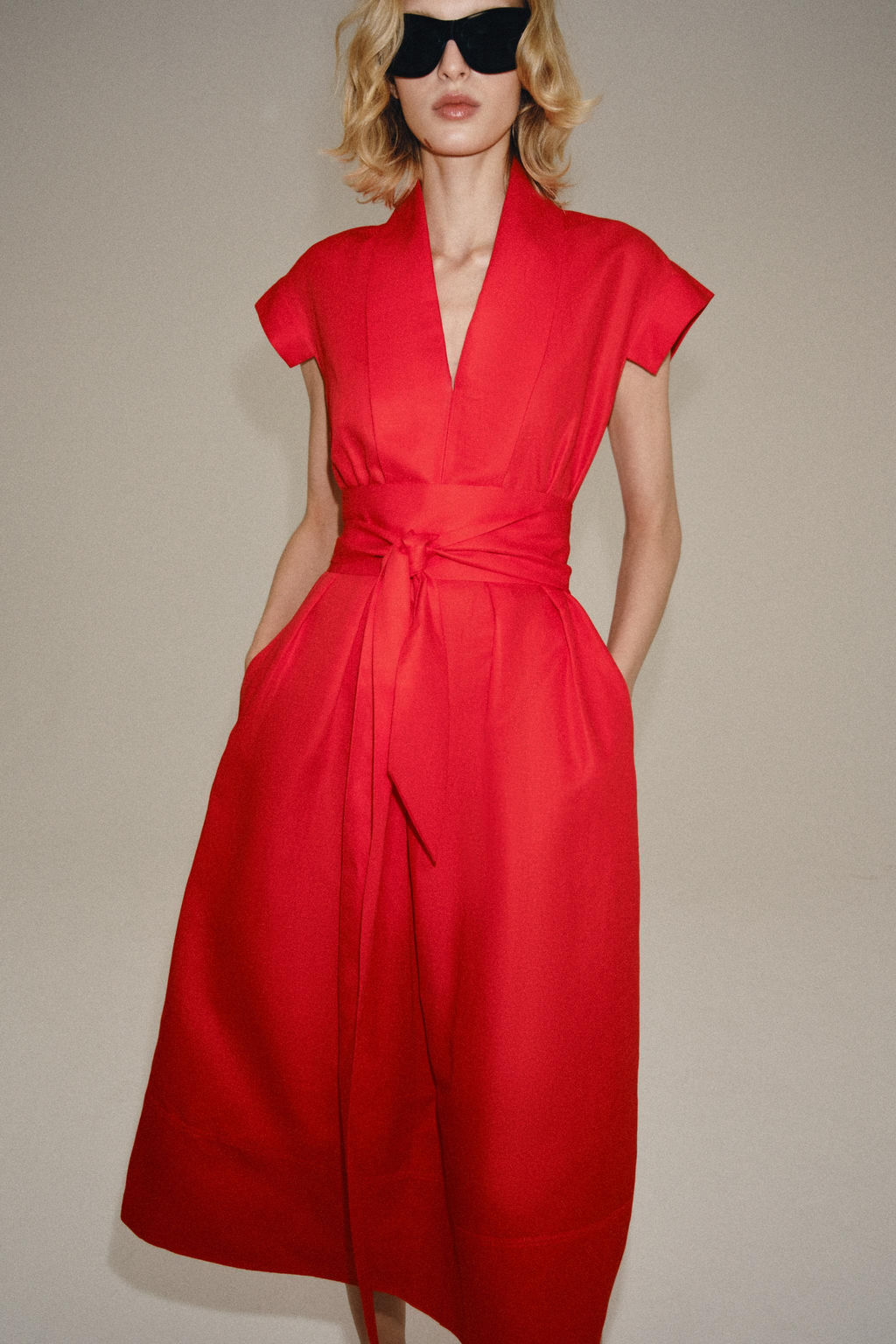 VESTIDO MIDI CON LINO ZW COLLECTION / Rojo - Zara фото 3