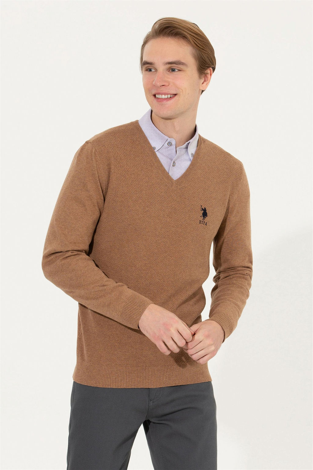 Мужской коричневый трикотажный свитер Basic - U.s. polo assn фото 8