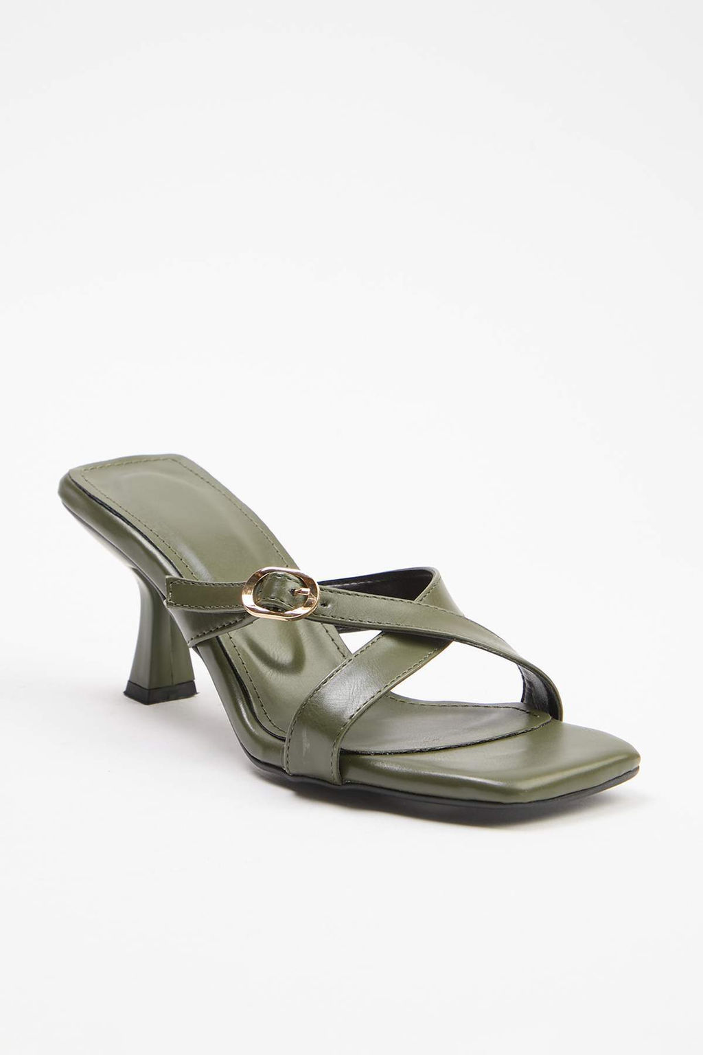 Haki Gold Tokal? Kare Burun Kad?n 7 cm Topuklu Terlik TAKSS25TO00035