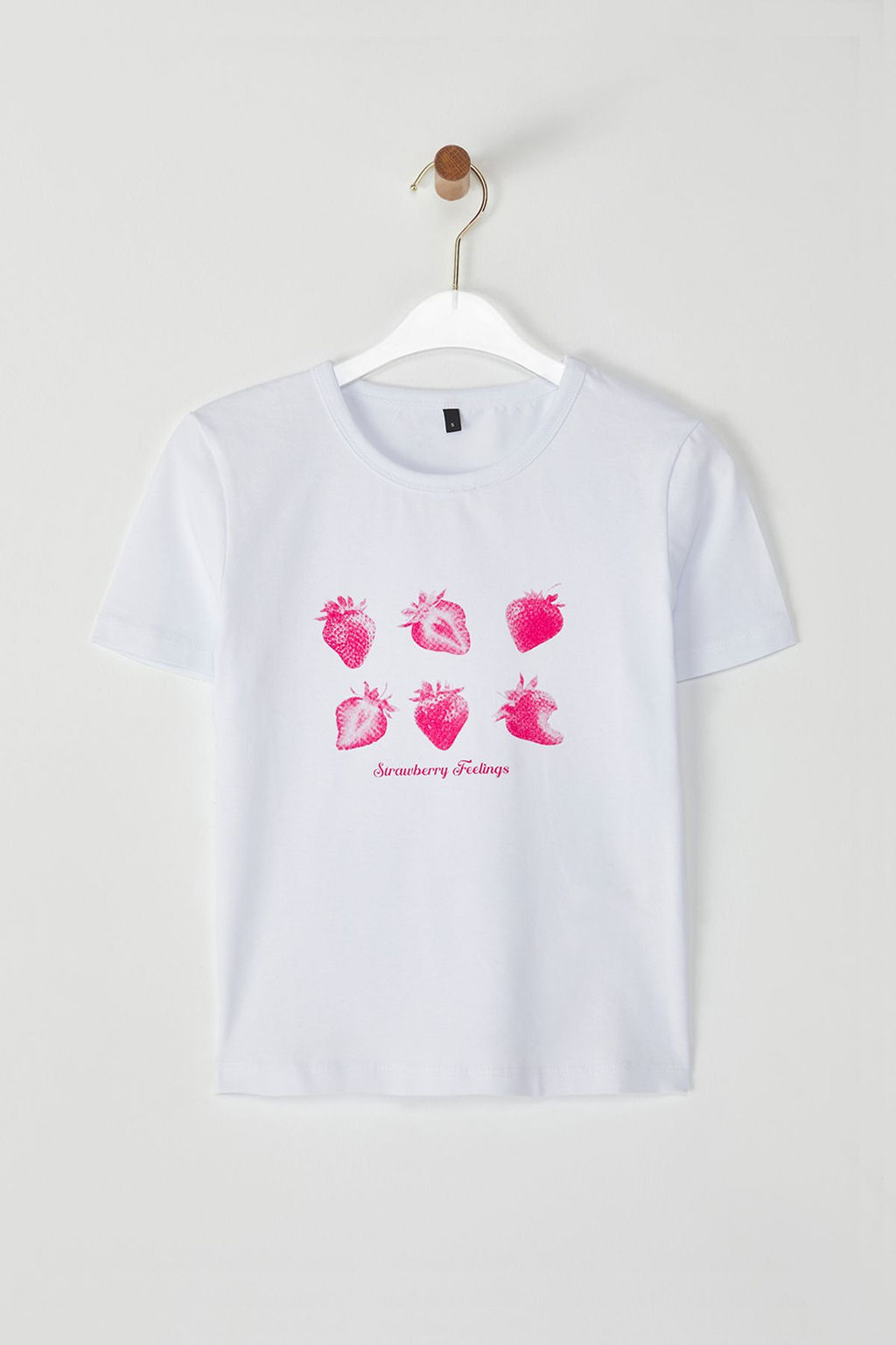 Beyaz Cilek Bask?l? Fitted/Vucuda Oturan Bask?l? Orme T-Shirt TWOSS25TS00082