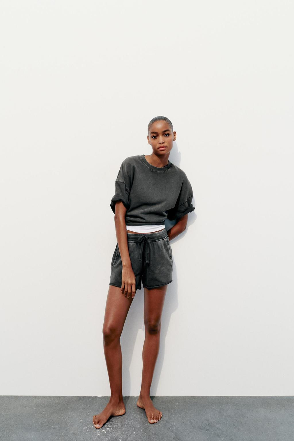 SHORT SLEEVE RIBBED PLUSH SWEATSHIRT - Zara фото 21