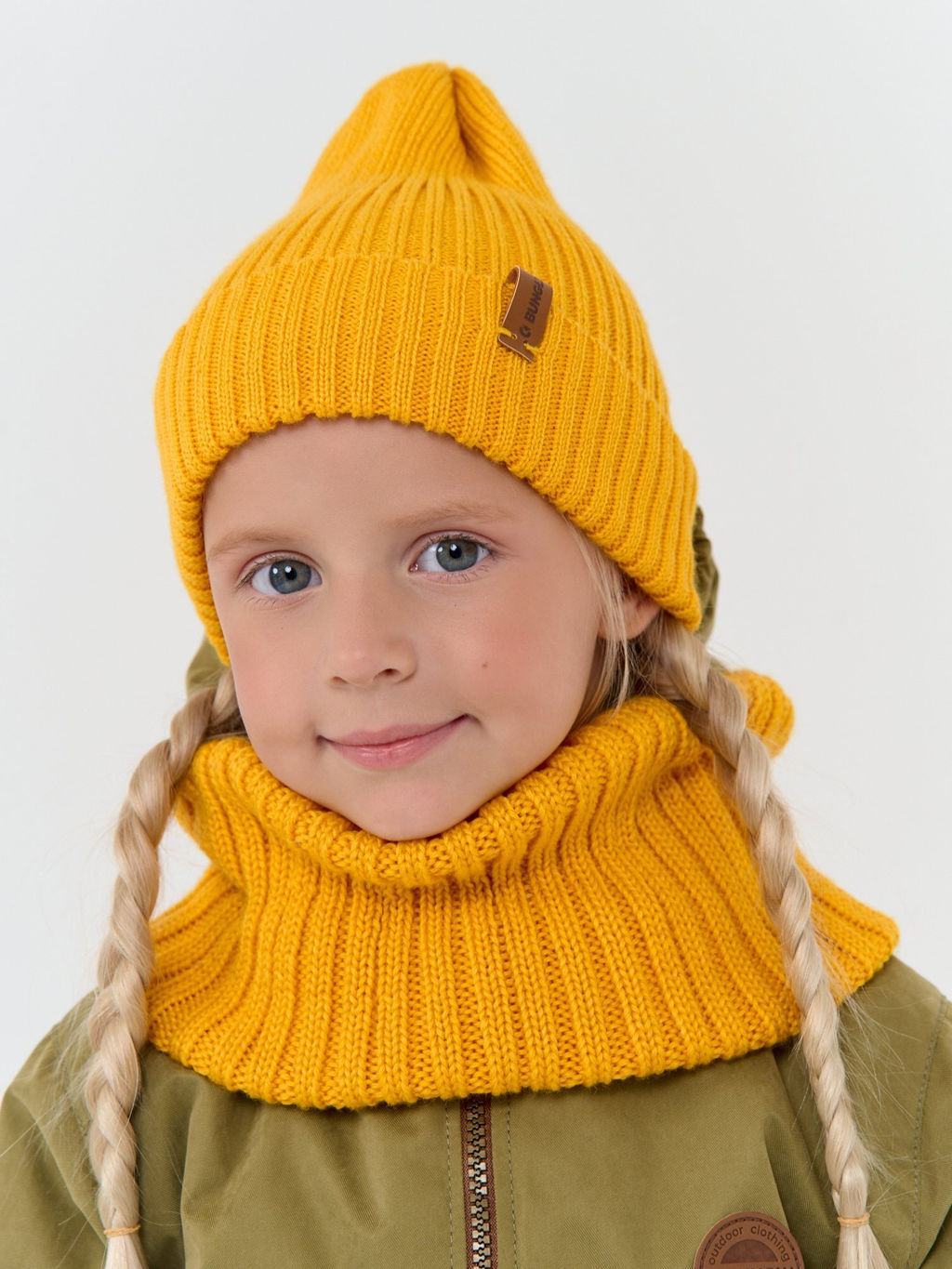 Снуд из смесовой шерсти Горчица вертикальная вязка - Bungly фото 2