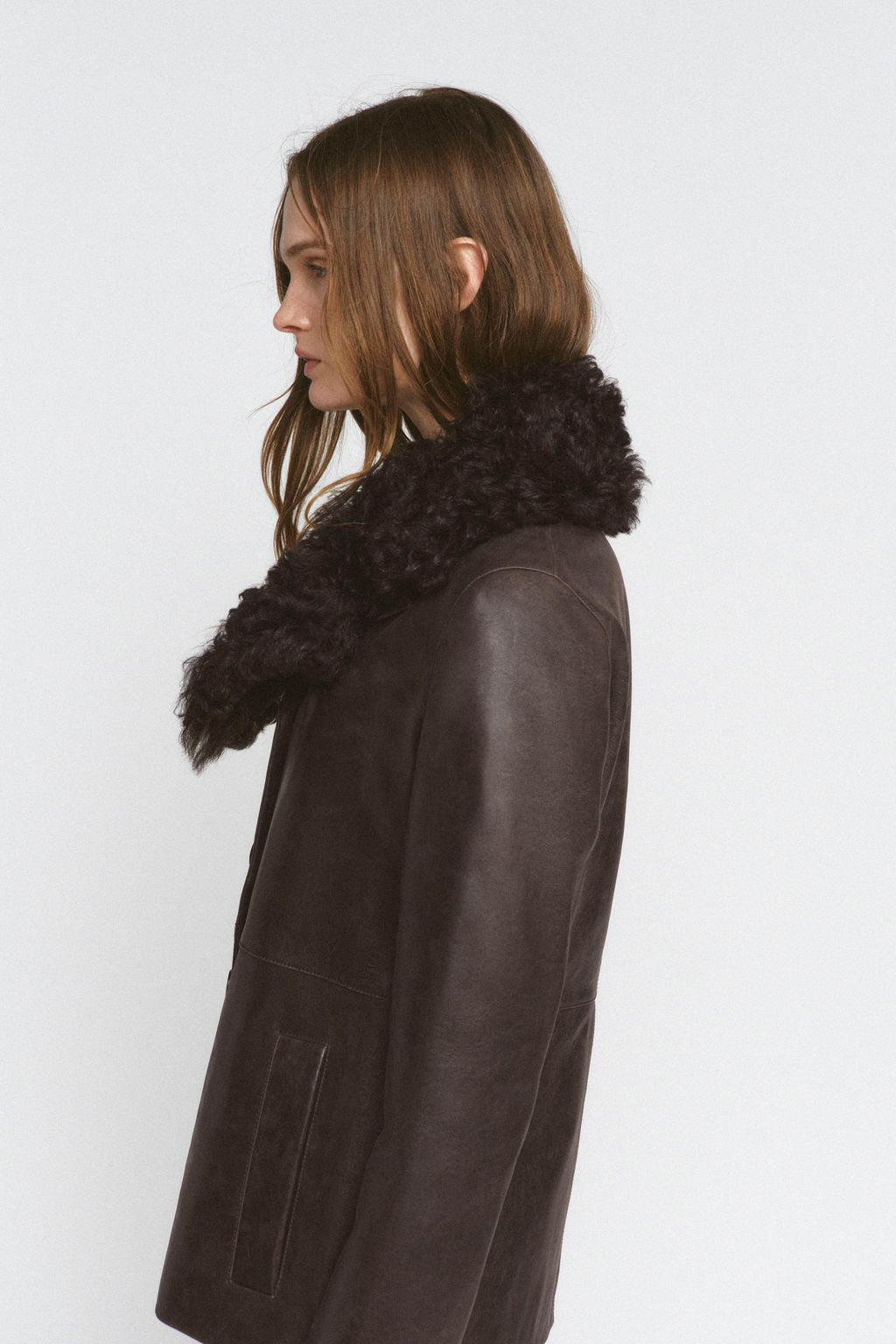 LEATHER JACKET WITH SHEEPSKIN COLLAR ZW COLLECTION LIMITED EDITION - Zara фото 5