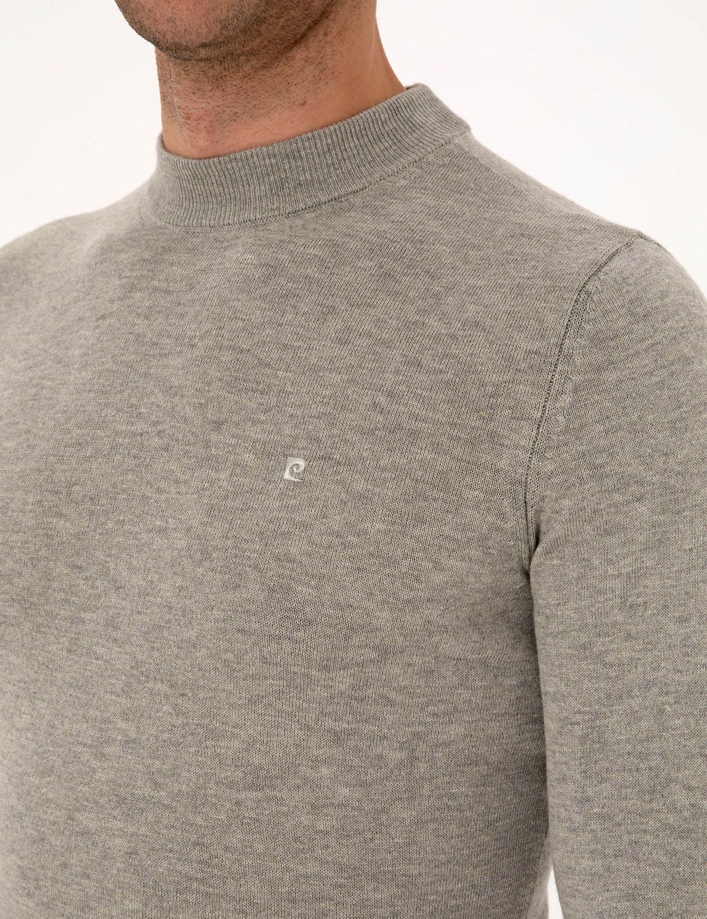 A__k Gri Melanj Slim Fit _eyrek Yaka Basic Triko Kazak