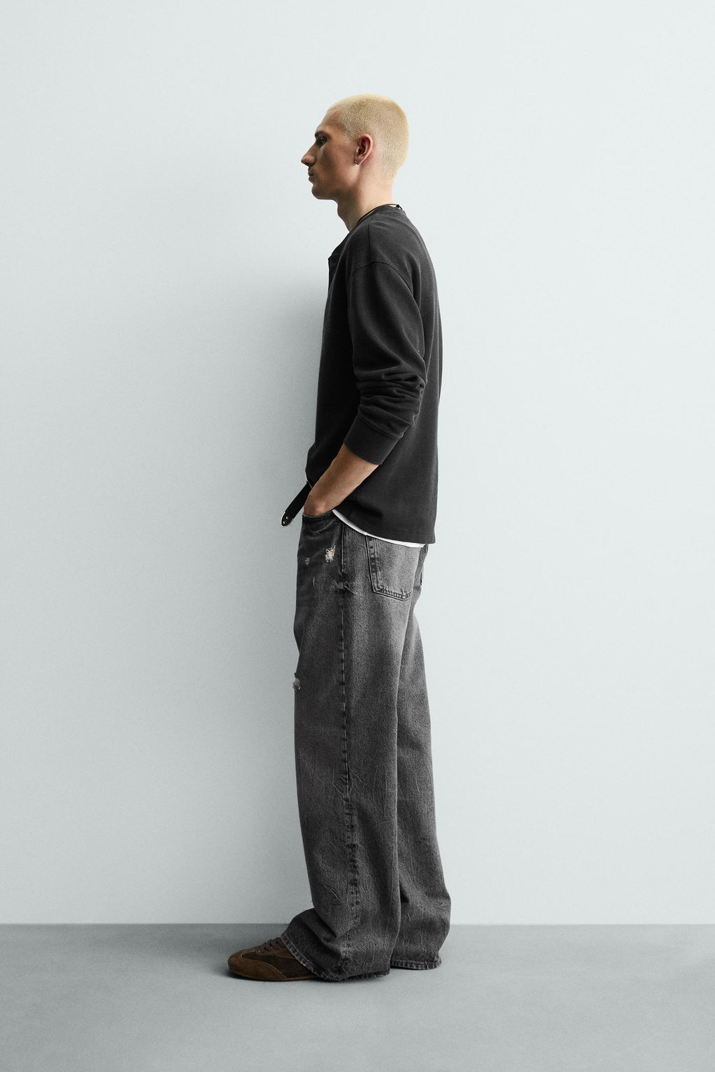 CAMISETA CUELLO PANADERO WAFFLE / Antracita oscuro - Zara фото 4