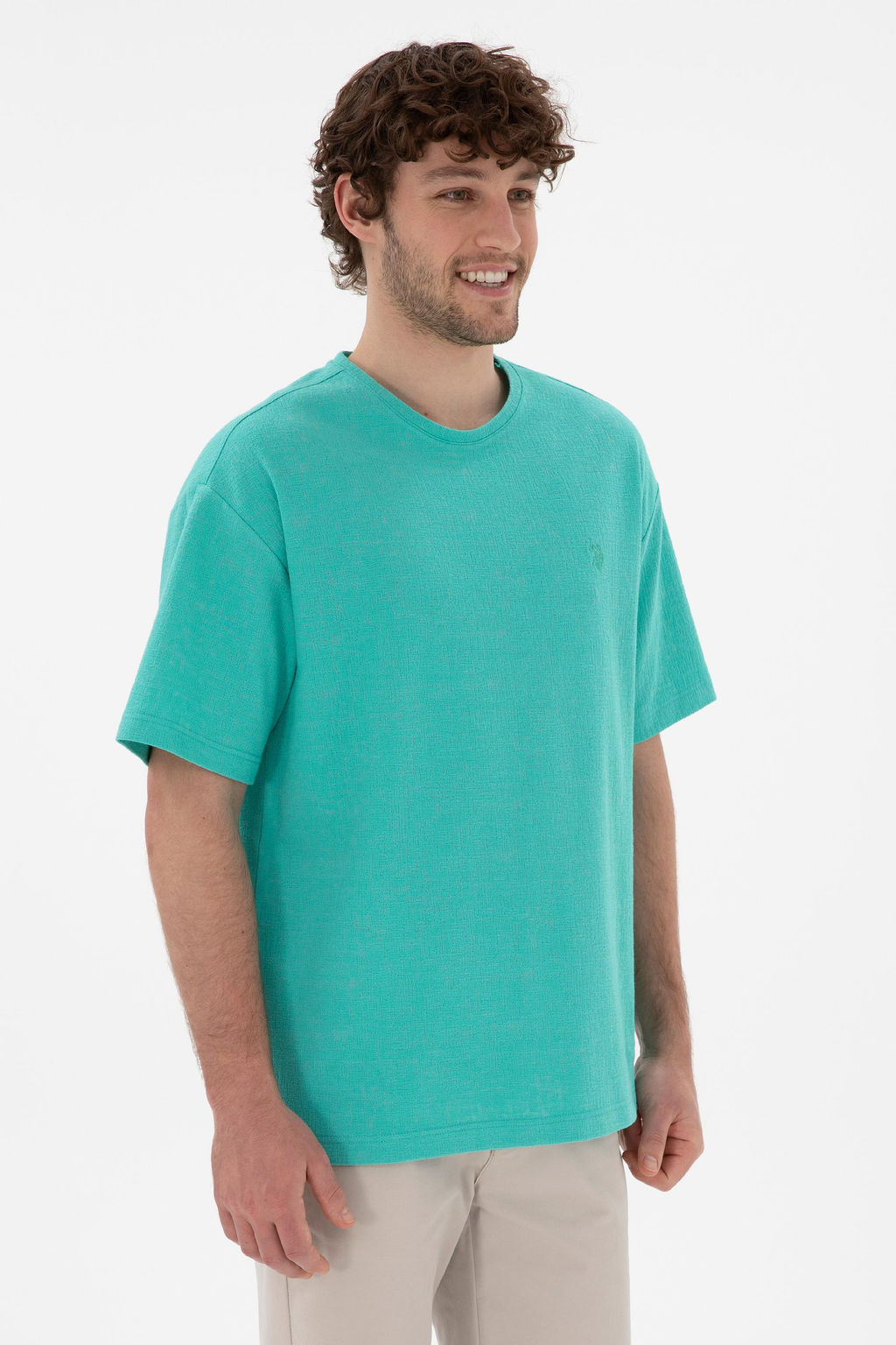 Erkek Comfort Fit Bisiklet Yaka Mint Jakarl_ _nterlok Ti__rt Sepette S_rpriz _ndirim