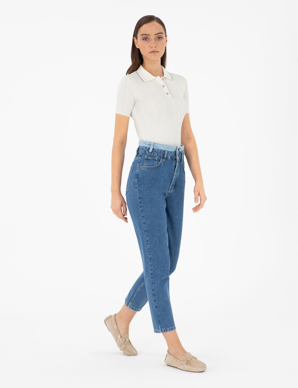 Koyu _ndigo Mom High Waist Fit Jean Pantolon