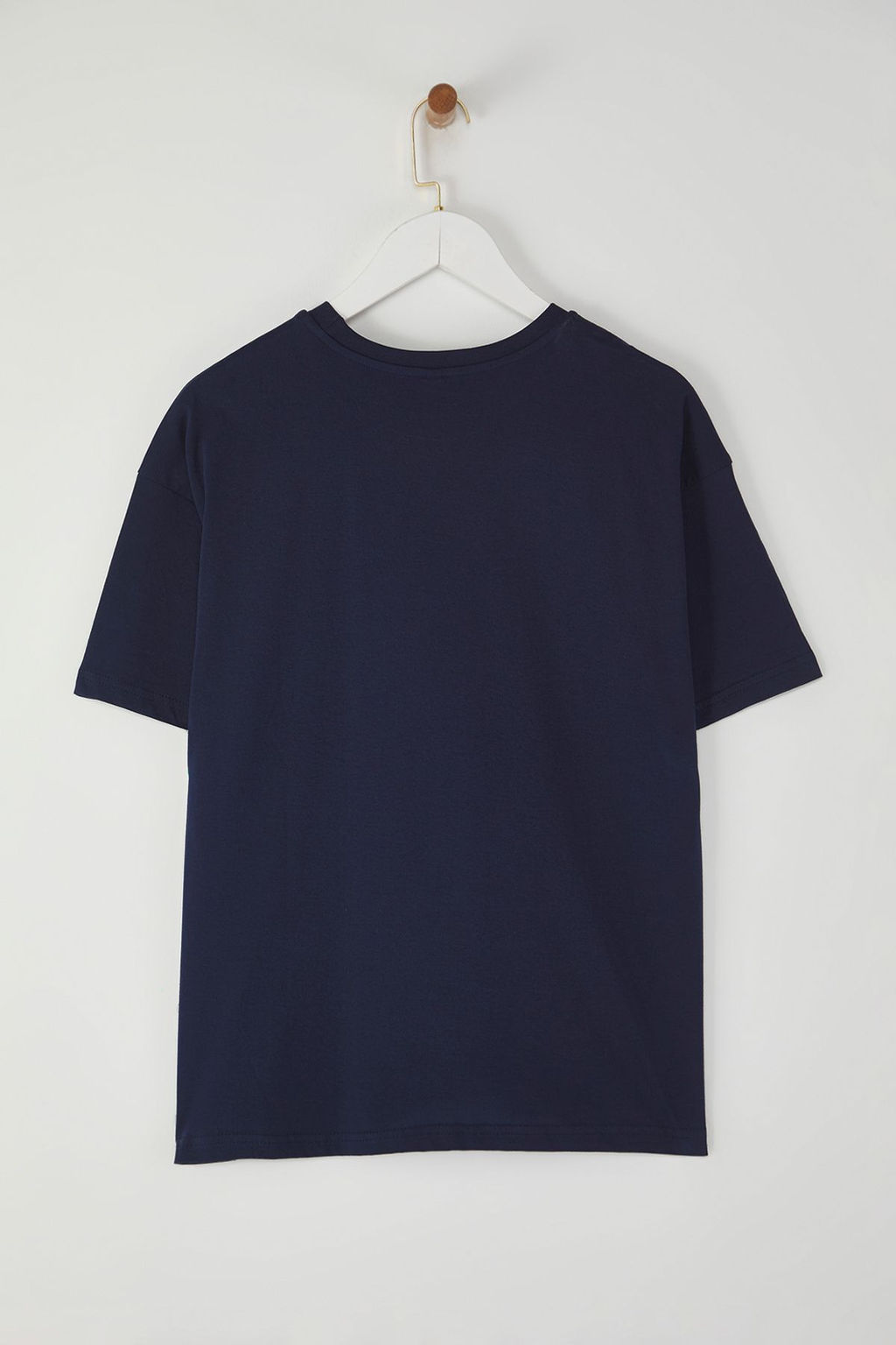 TRENDYOLMILLA Lacivert Kiraz Bask?l? Oversize/Genis Kal?p Orme T-Shirt TWOSS25TS00122  фото 6