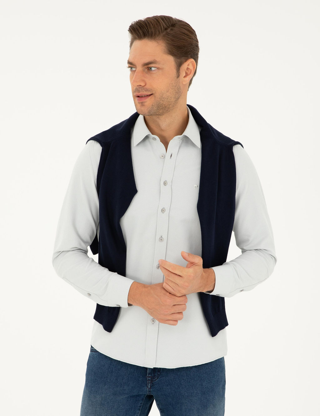 Gri Slim Fit Arm_rl_ Uzun Kollu G_mlek