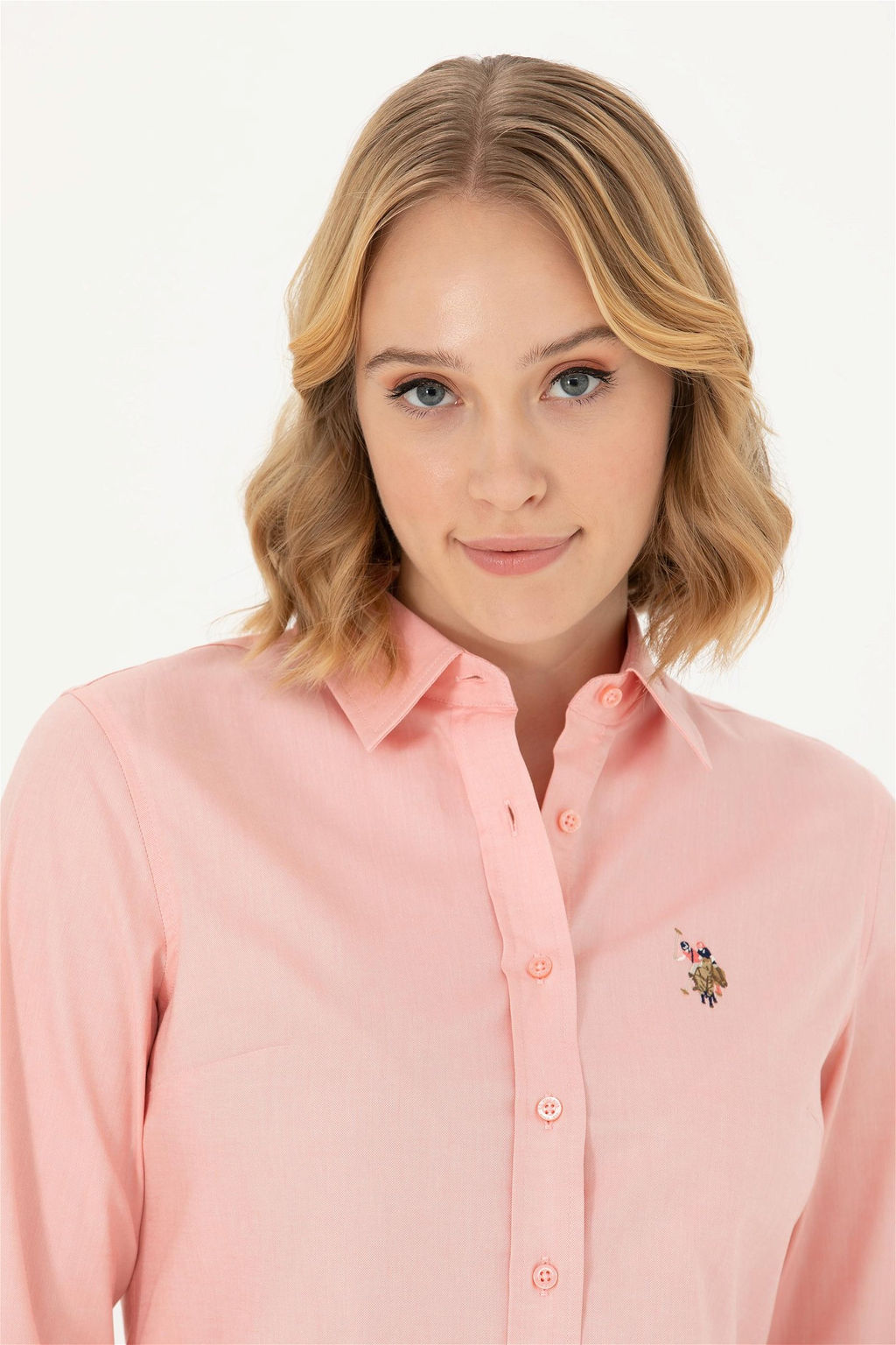 Женская базовая рубашка лососевого цвета с длинным рукавом - U.s. polo assn фото 9