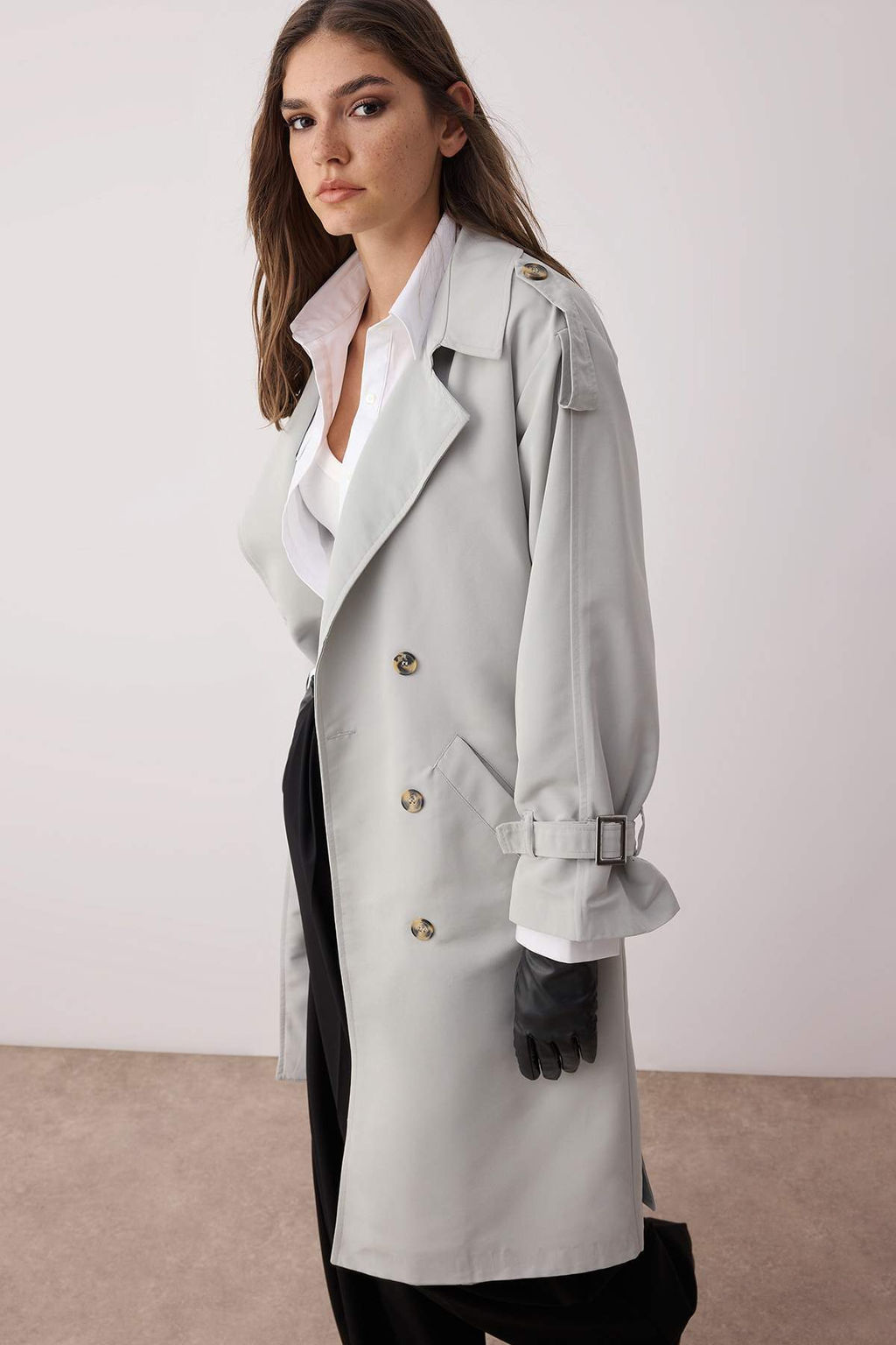 Trendyolmilla Haki Kemerli Ruzgarl?k Detayl? Su Itici Uzun Trenckot TWOSS21TR0005  фото 89