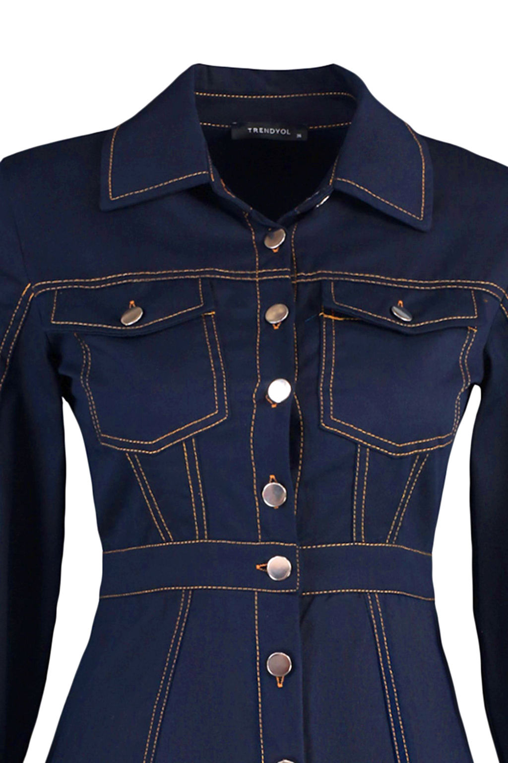 Lacivert Dugme Detayl? Mini Dokuma Gomlek Elbise TWOAW23EL01424