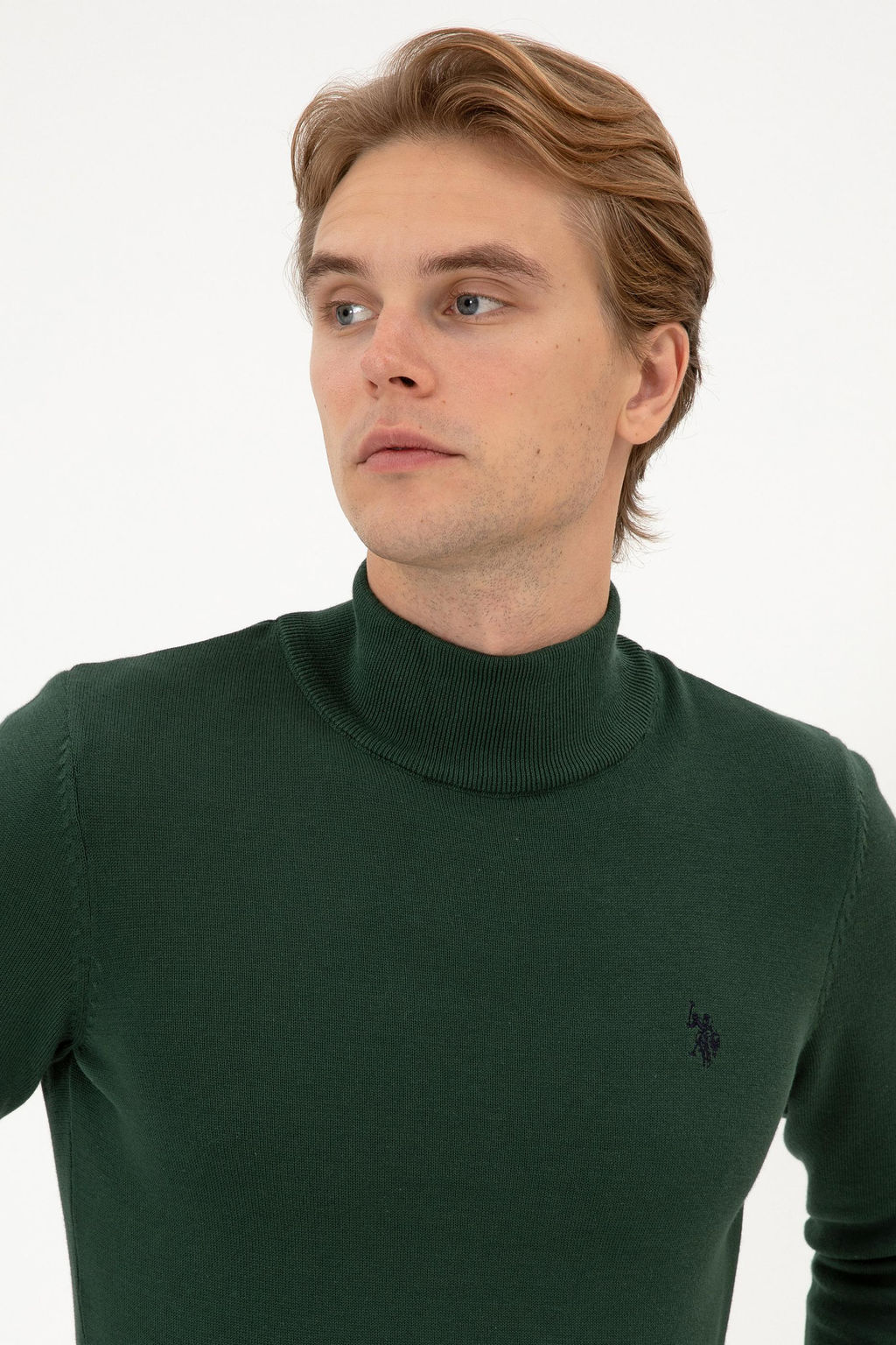 Erkek Slim Fit Bo_azl_ Koyu Ye_il Basic Kazak - U.s. polo assn фото 2