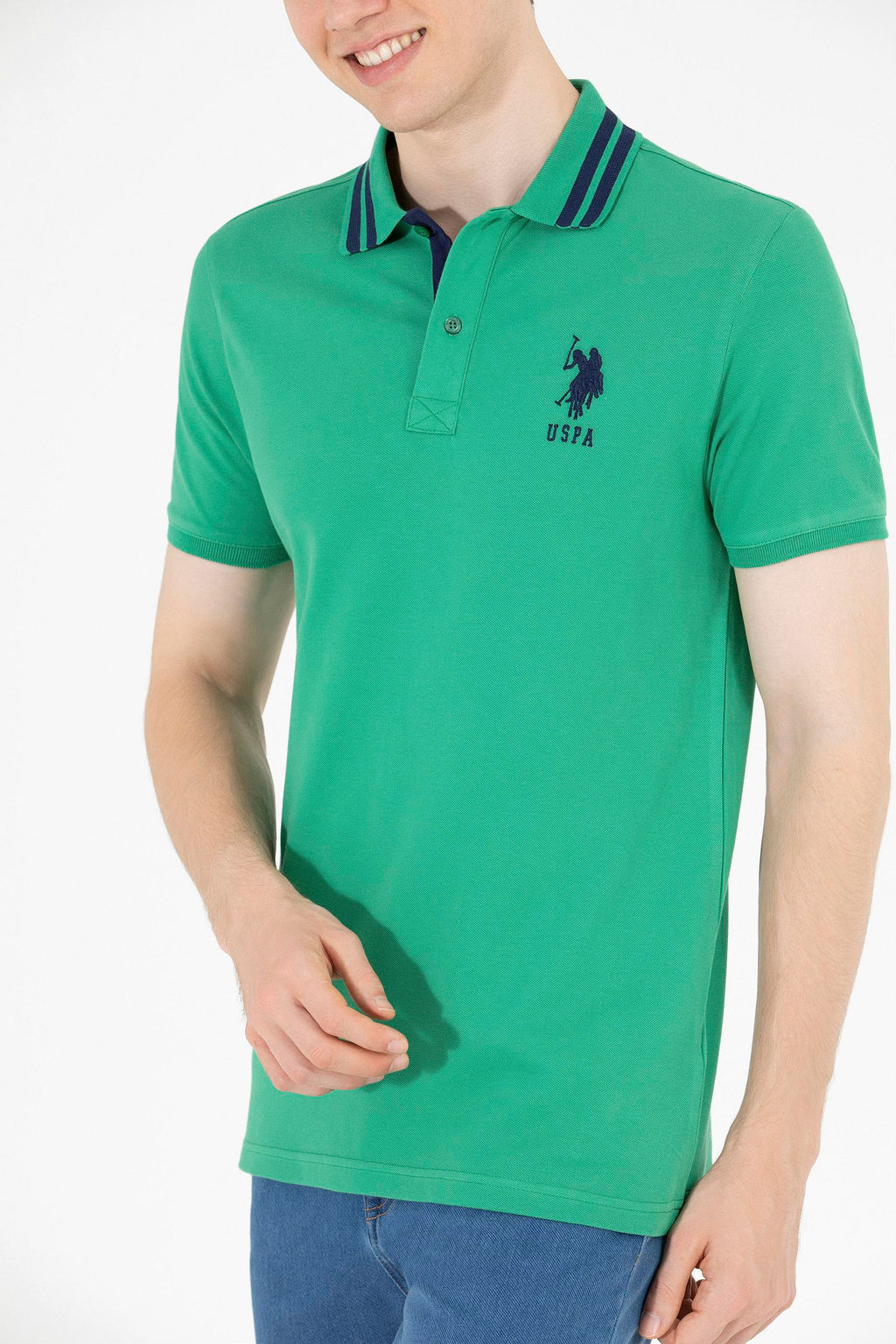 Мужская зеленая футболка с воротником поло Basic - U.s. polo assn фото 6