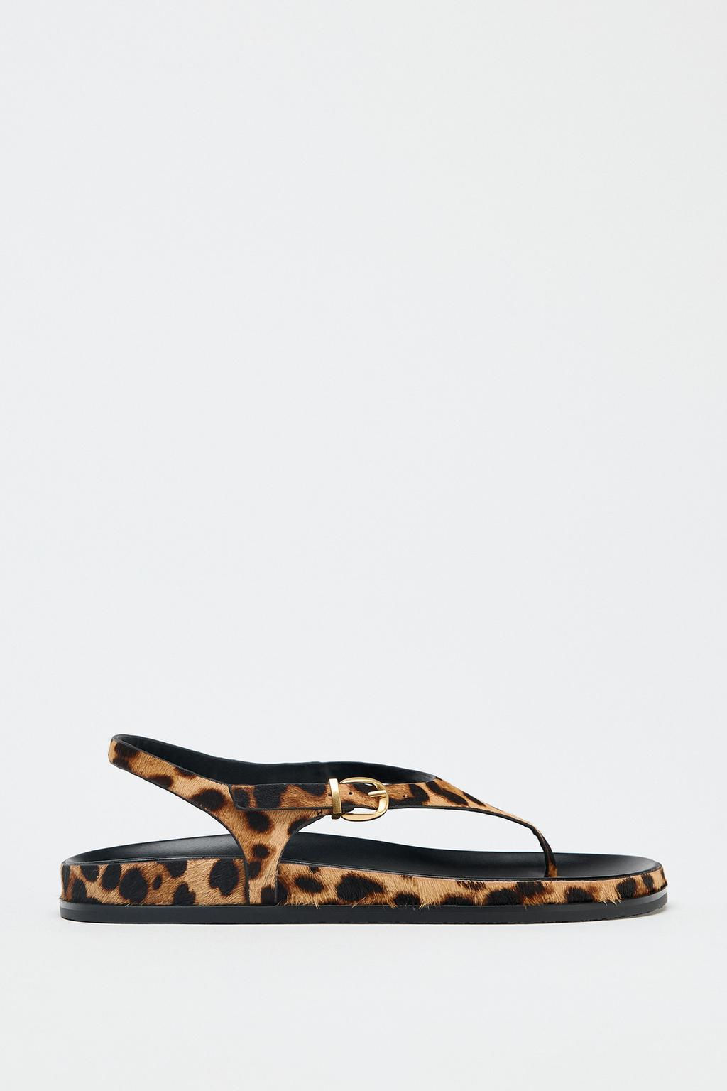 ANIMAL PRINT LEATHER AND SHEEPSKIN SANDALS - Zara фото 3