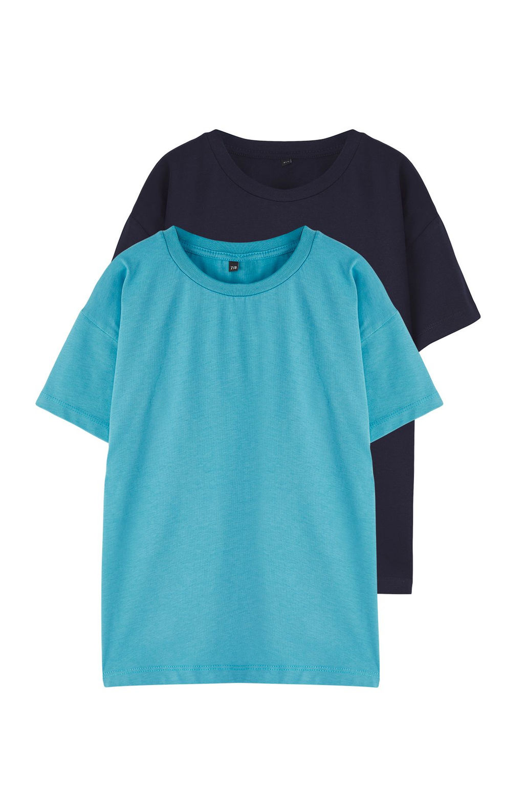 Siyah-Gri 2li Erkek Cocuk Pamuklu Basic Oversize/Genis Kal?p Orme T-Shirt TKDSS25TS00052 - Trendyolmilla фото 4