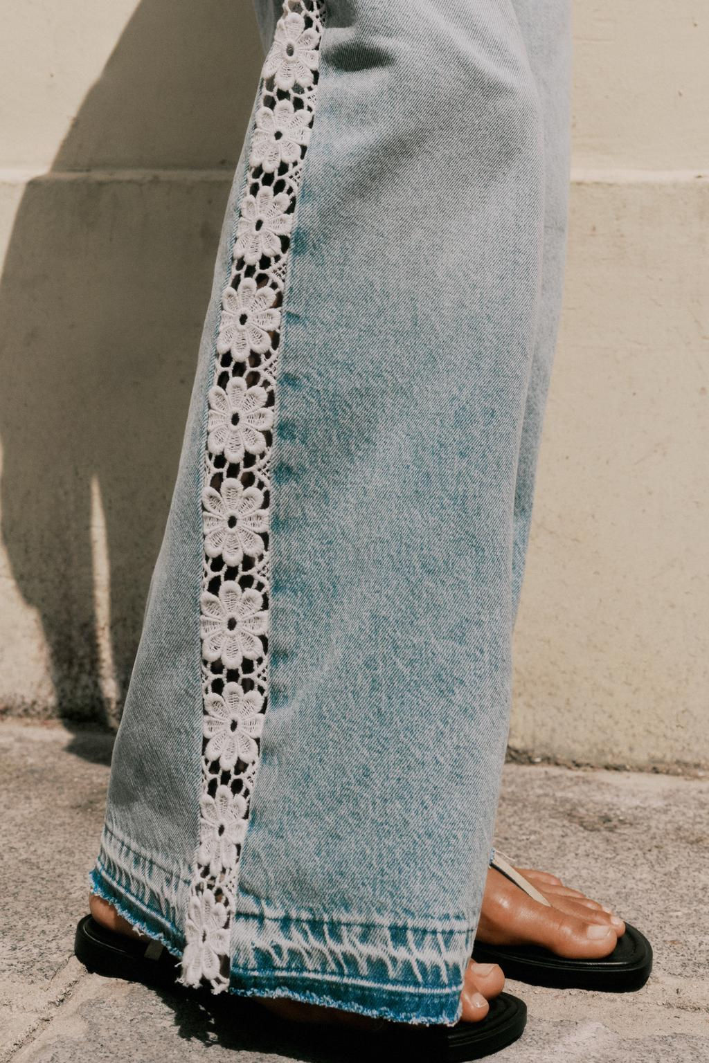 Z1975 WIDE-LEG HIGH-WAIST JEANS WITH CROCHET TRIM - Zara фото 6
