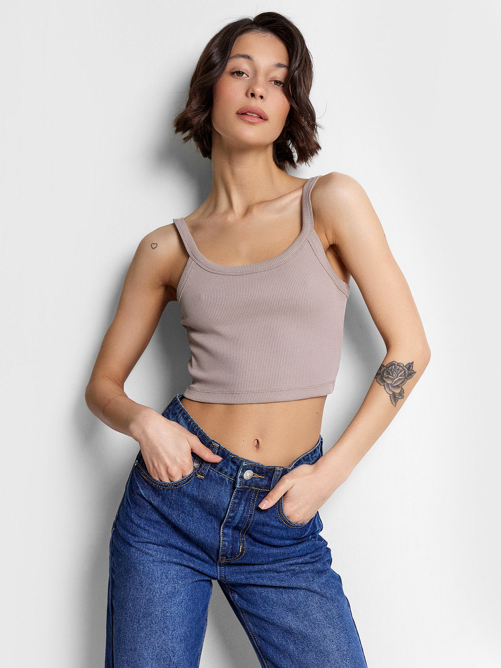 Топ женский бежевый в рубчик