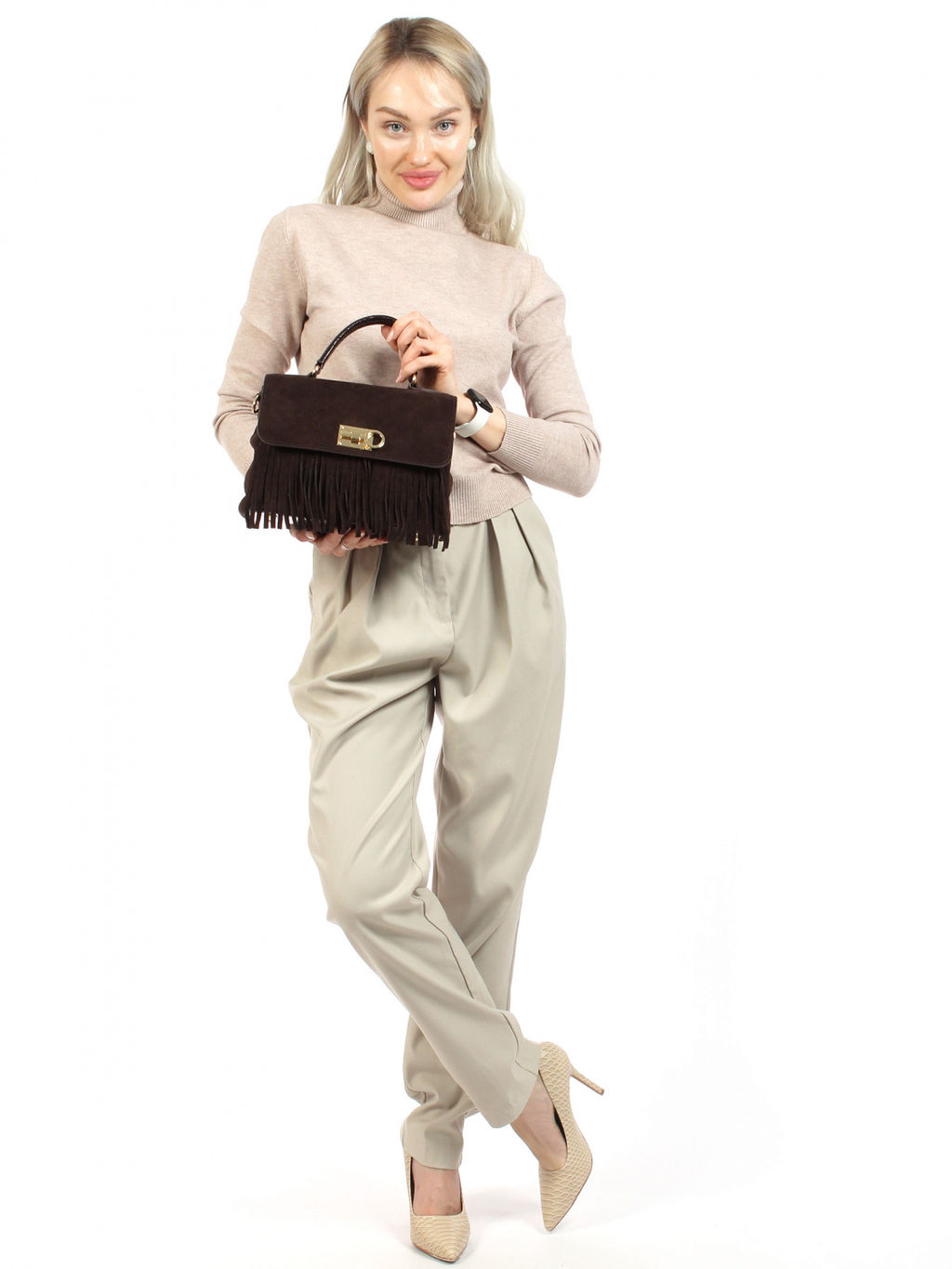 LACCOMA сумка АУ4888Ф-коричневый натуральная замша хлопок