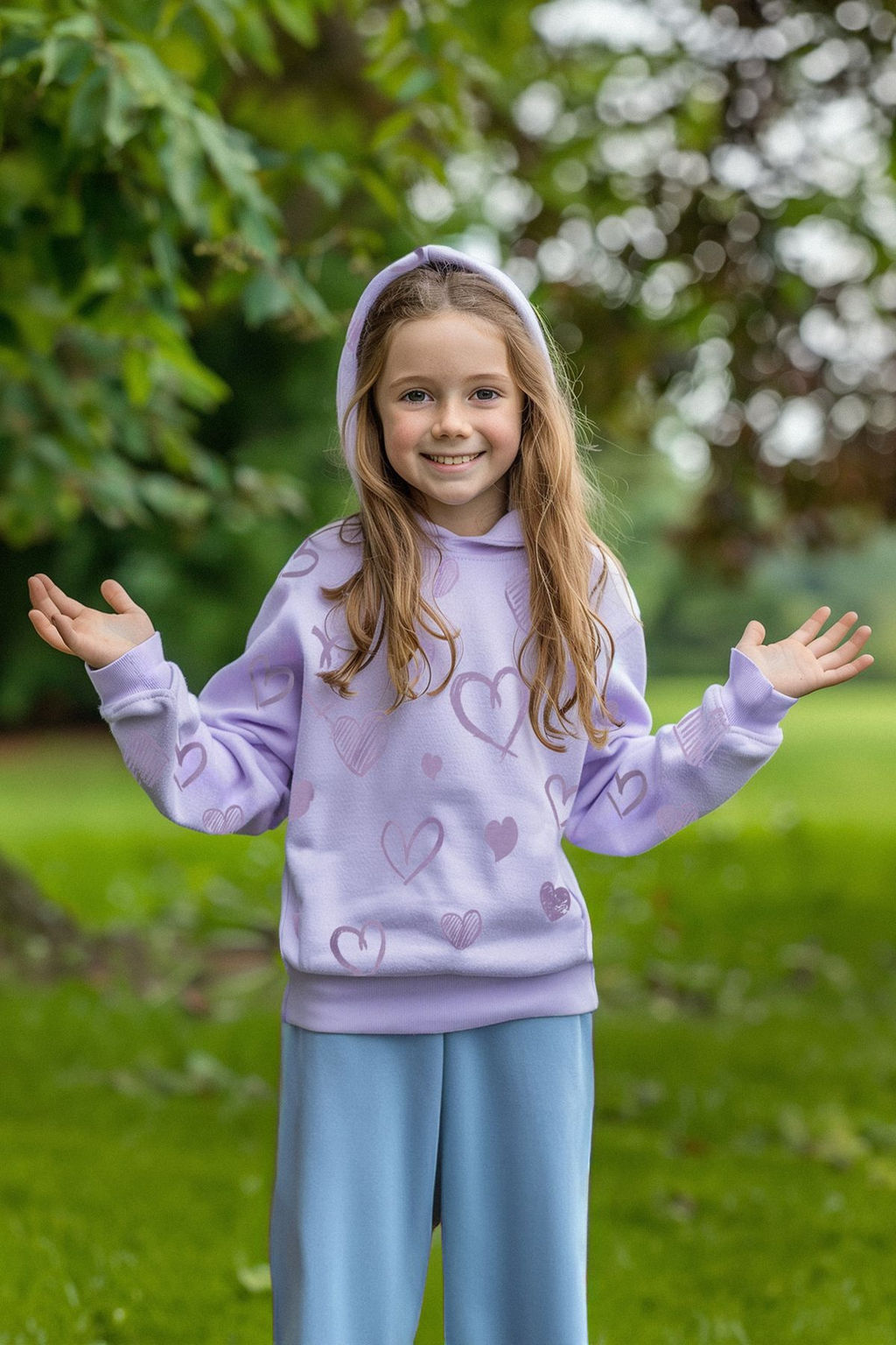 Pembe K?z Cocuk Mevsimlik-Ince Kalp Desenli Pamuklu Kapusonlu Orme Sweatshirt TKDAW25SW00002 - Trendyolmilla фото 6