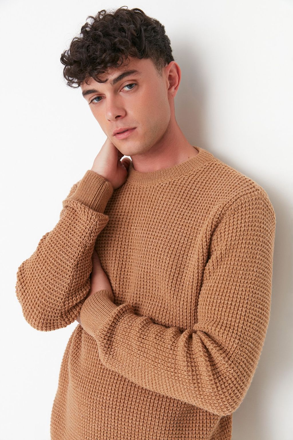 TRENDYOL MAN Camel Regular Fit Yunlu Bisiklet Yaka Dokulu Basic Triko Kazak TMNAW23KZ00028 - Trendyolmilla фото 5