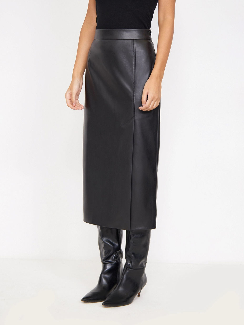 ШОК ЦЕНА - Юбка из экокожи с разрезом S956/ida