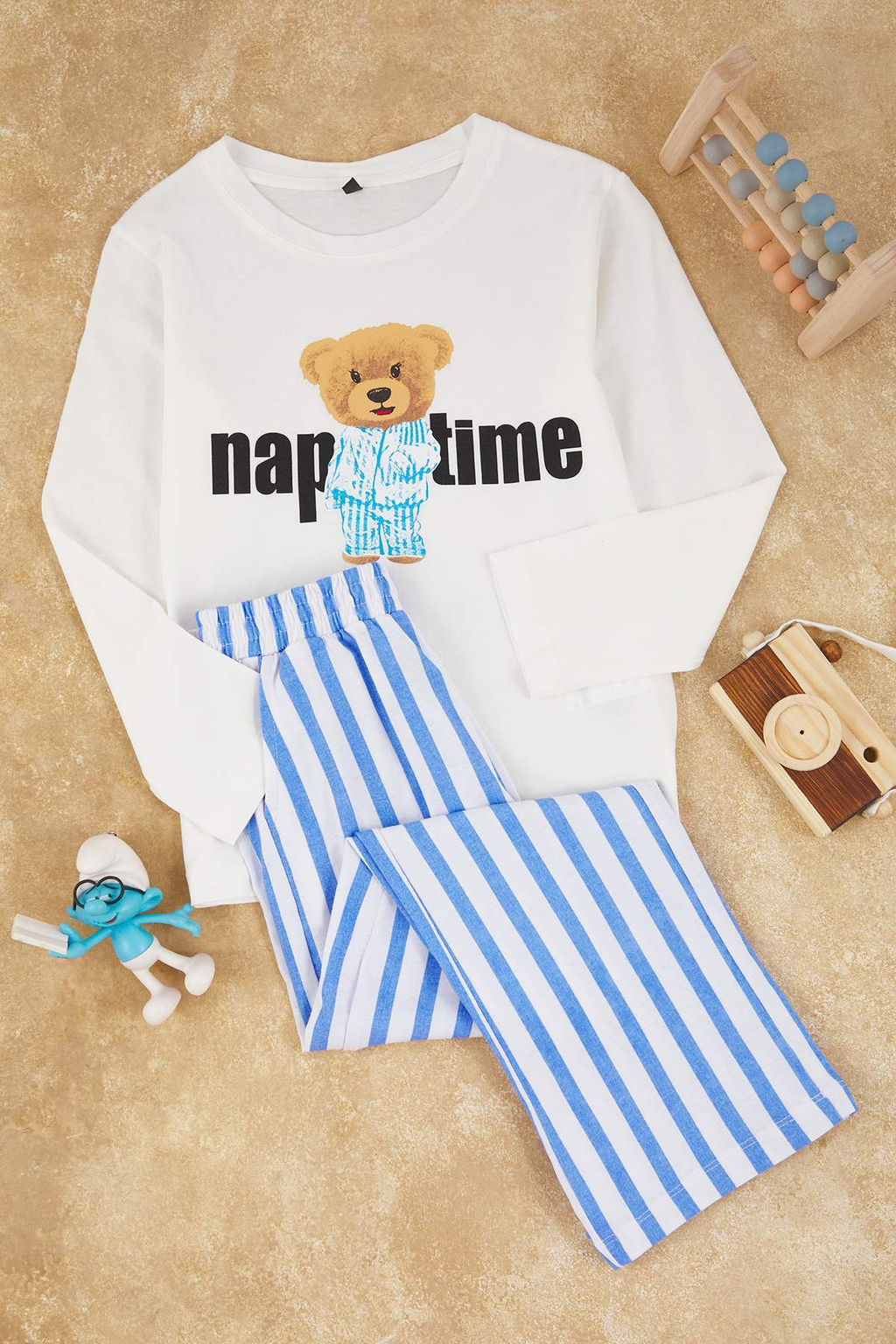 Ekru 100% Pamuk Bask?l? Regular Orme Unisex Cocuk Pijama Tak?m? TKDAW26PT00001 - Trendyolmilla фото 3