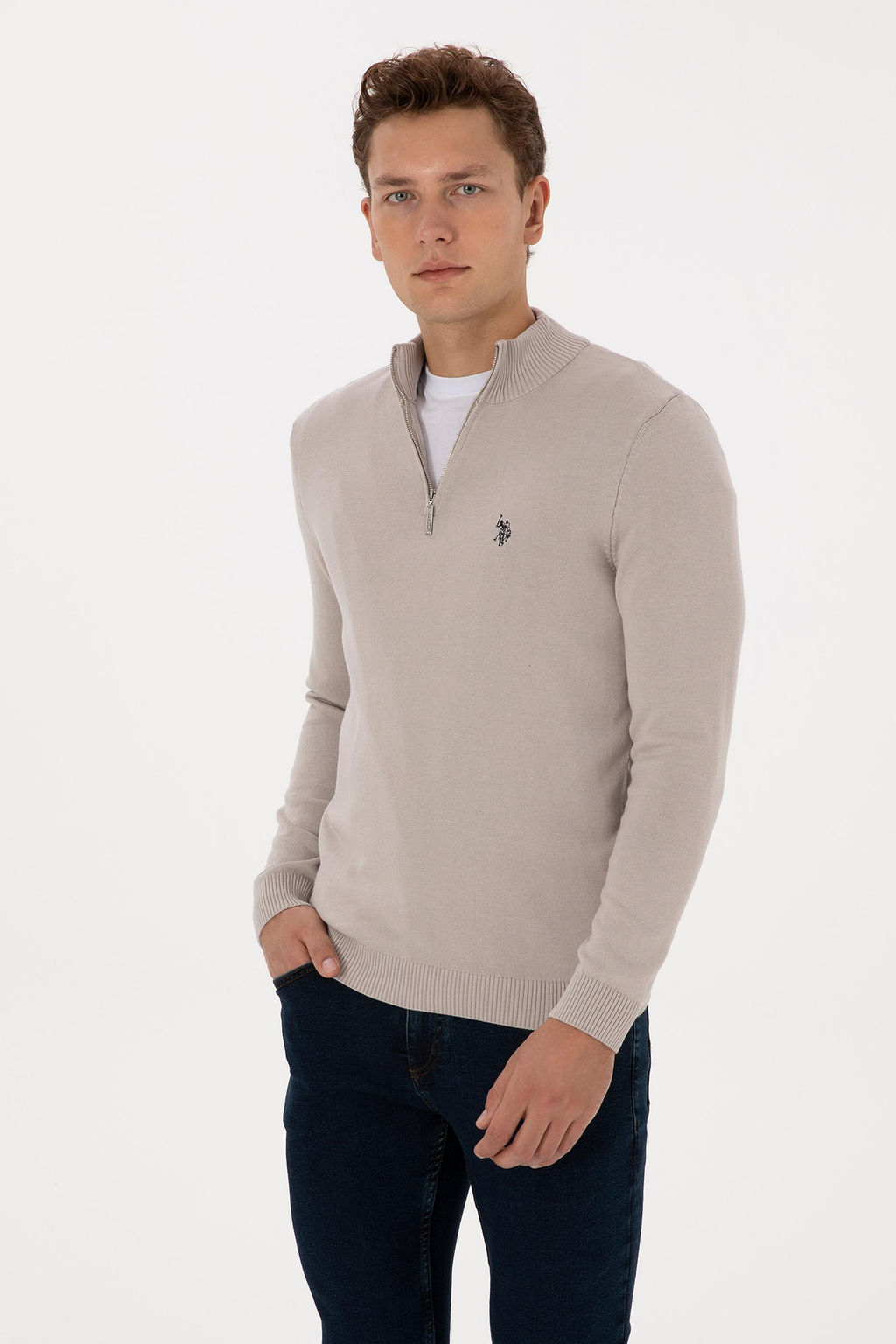 Erkek Slim Fit Yar_m Fermuarl_ Ta_ Basic Kazak - U.s. polo assn фото 3