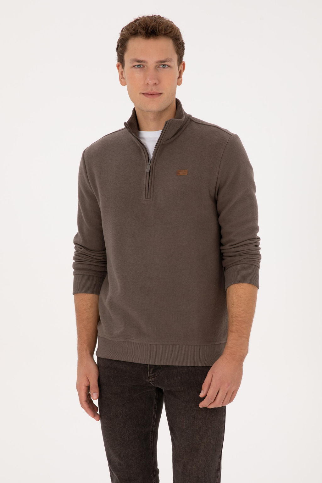 Erkek Regular Fit Yar_m Fermuarl_ Vizon Basic Sweatshirt - U.s. polo assn фото 3