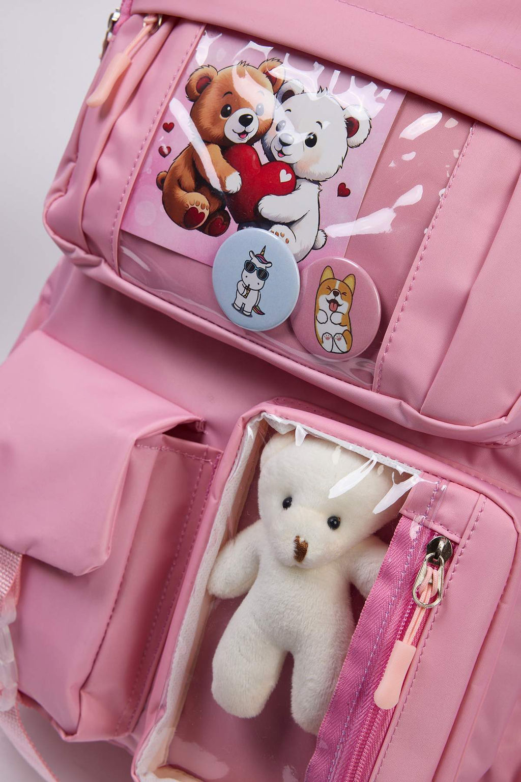 Pembe Kore Tarz? Aksesuarl?,Rozet Detayl? ve Ay?c?kl? Kids Okul S?rt Cantas? TAKAW26OI00004
