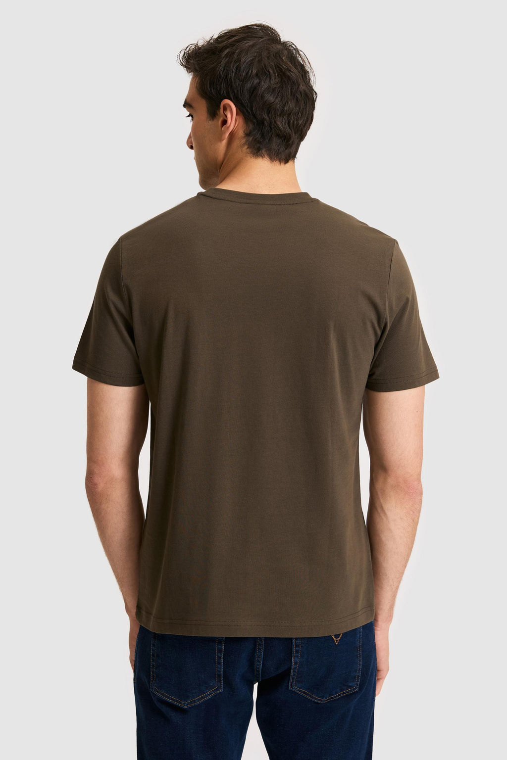 Erkek Regular Fit Bisiklet Yaka Koyu Haki Basic Ti__rt