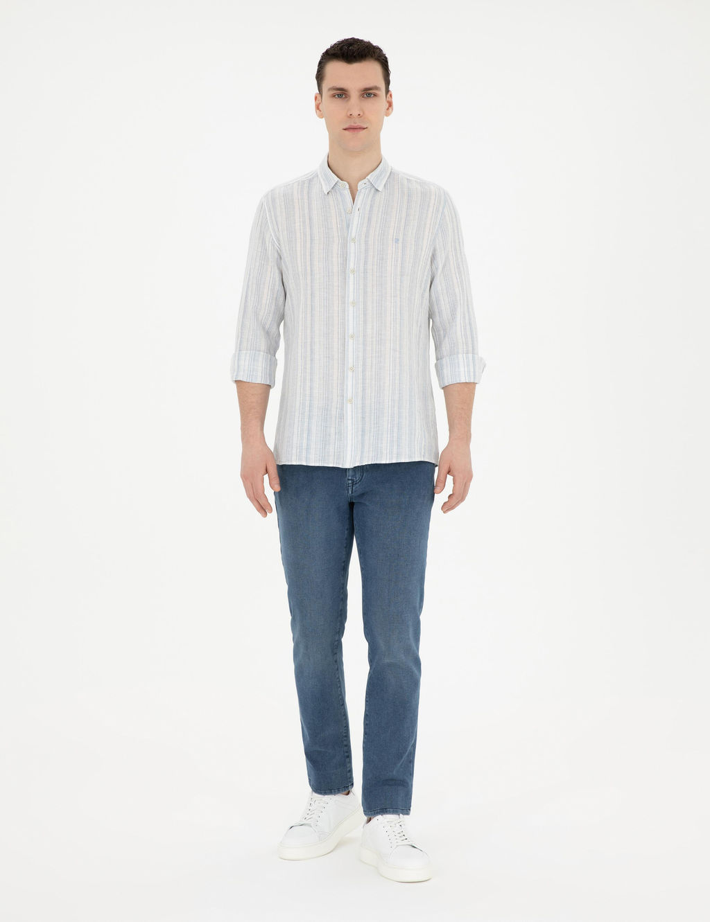 Рубашка Pierre Cardin Regular Fit светло-голубая с льном