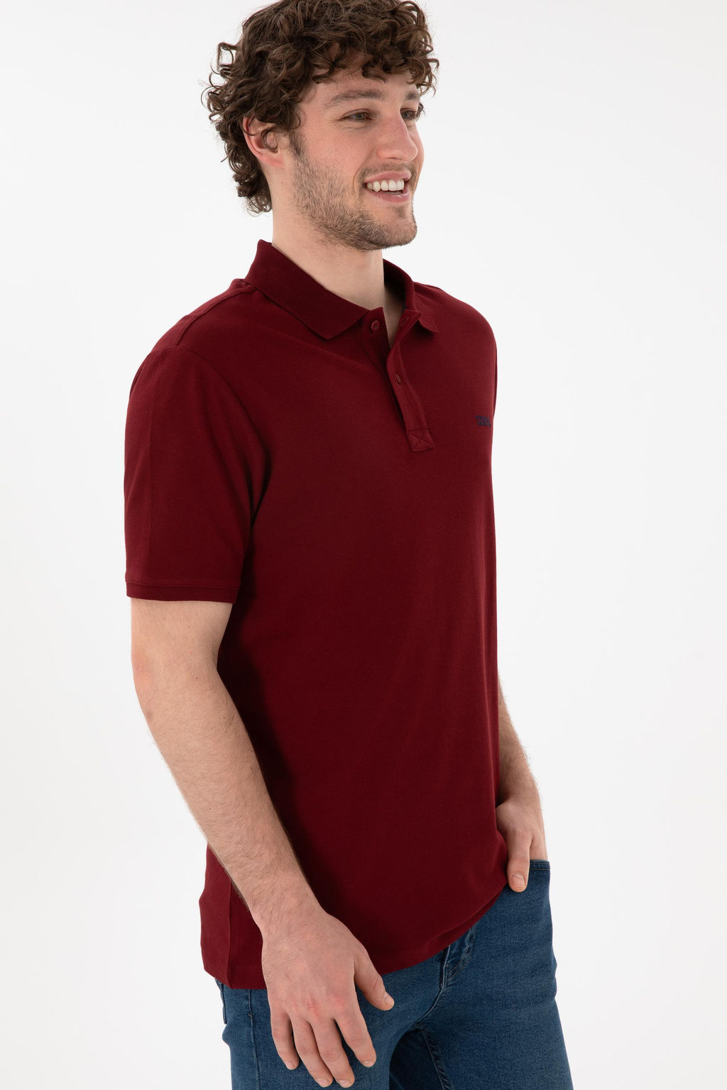 Erkek Regular Fit Polo Yaka Bordo Basic Ti__rt