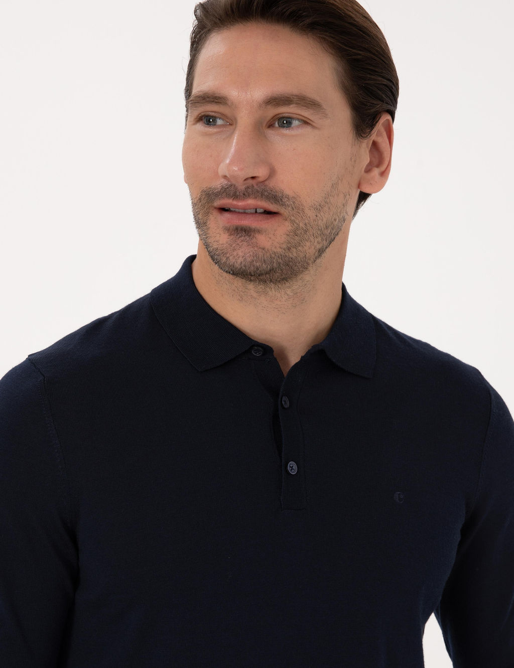 Lacivert Regular Fit Y_n Kar___ml_ Polo Yaka Basic Triko Kazak - Cacharel фото 2