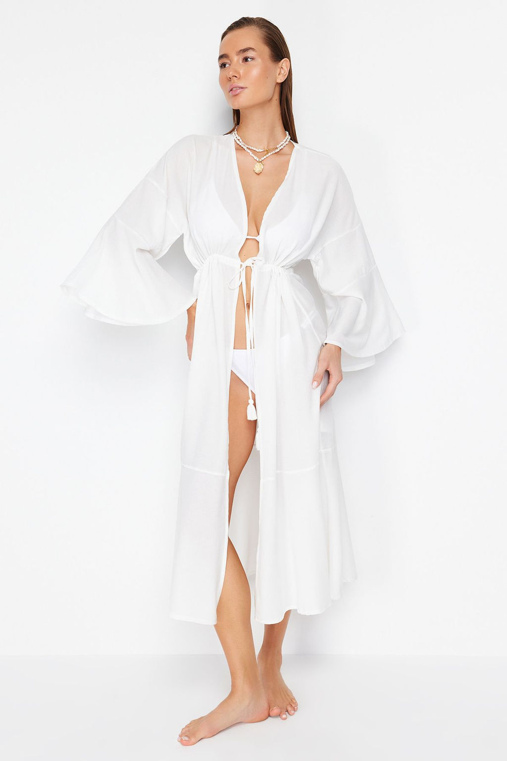 Yag Yesil Maxi Dokuma Buzgulu Plaj Kimono&Kaftan TBESS23KM00105 - Trendyolmilla фото 10