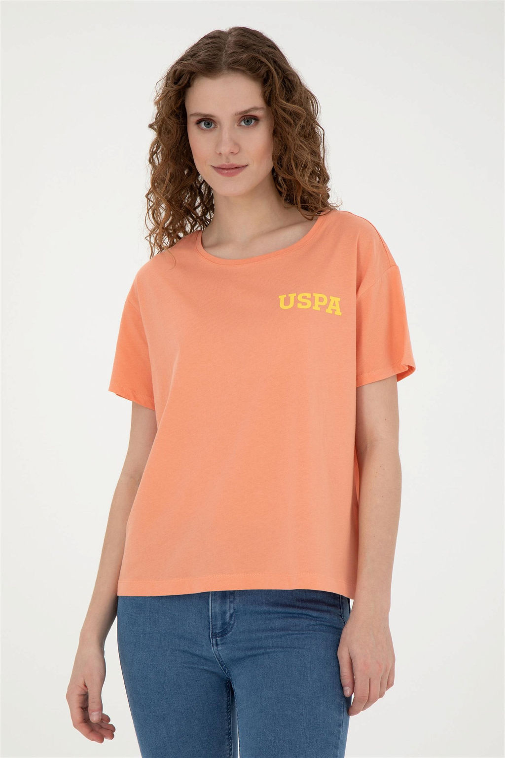 Женская футболка с круглым вырезом лососевого цвета - U.s. polo assn фото 3