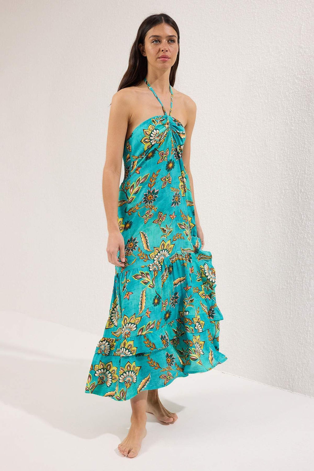 Cicek Desenli Dokuma F?rf?rl? Maxi Plaj Elbise TBESS25EL00119