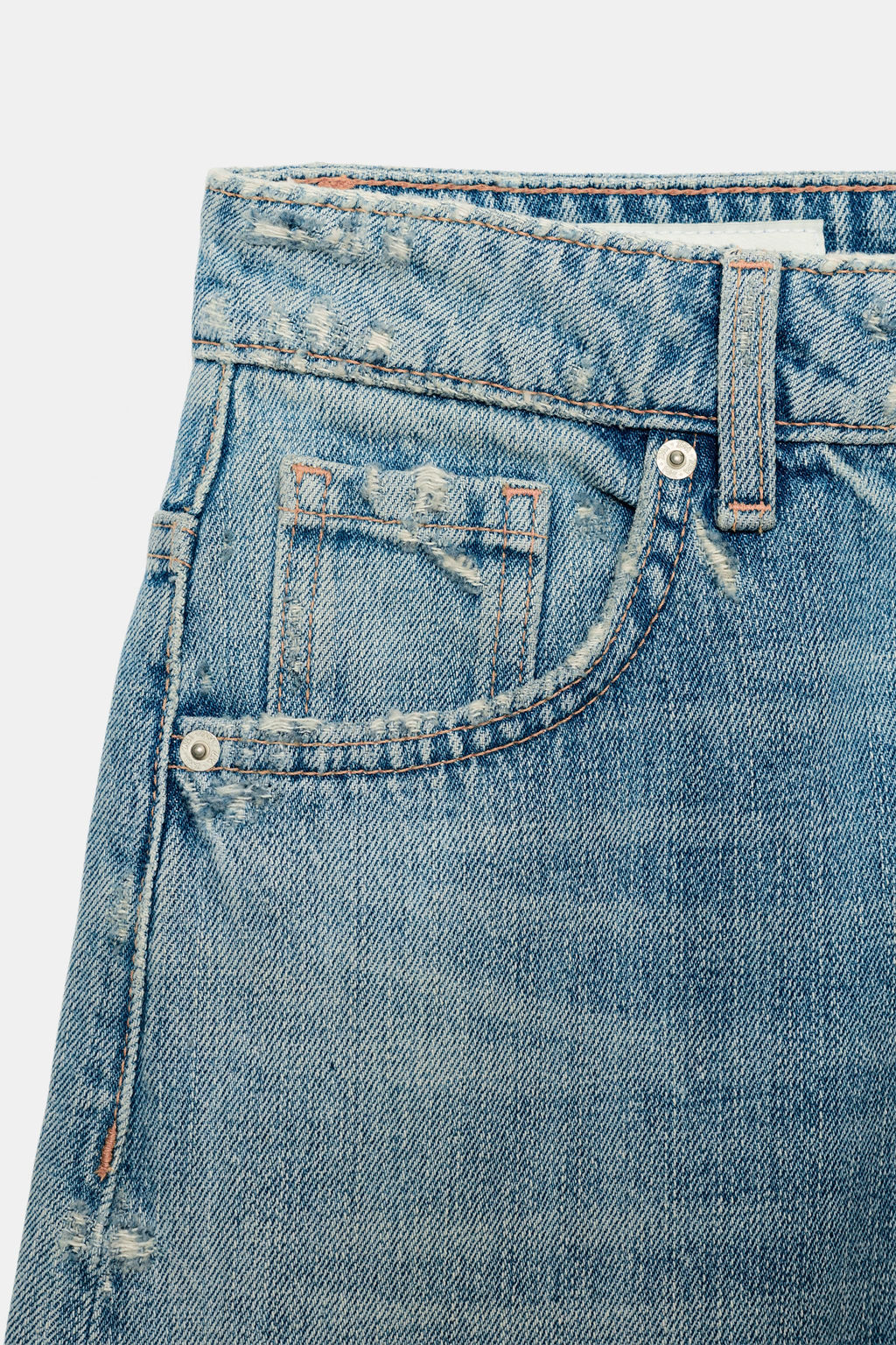 BERMUDA BAGGY DENIM TRF TIRO MEDIO ROTOS / Azul - Zara фото 8