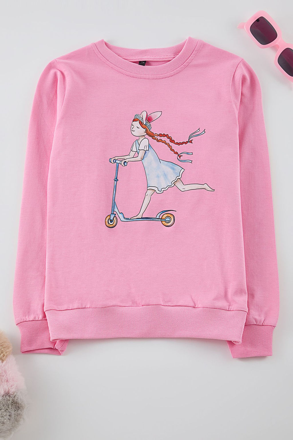 Pembe K?z Cocuk Bask?l? Orme Sweatshirt TKDAW25SW00089