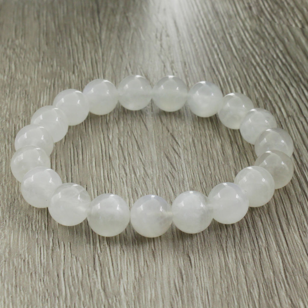 Браслет "Классика" натуральный лунный камень прозрачный (Индия) 10мм, длина 17см