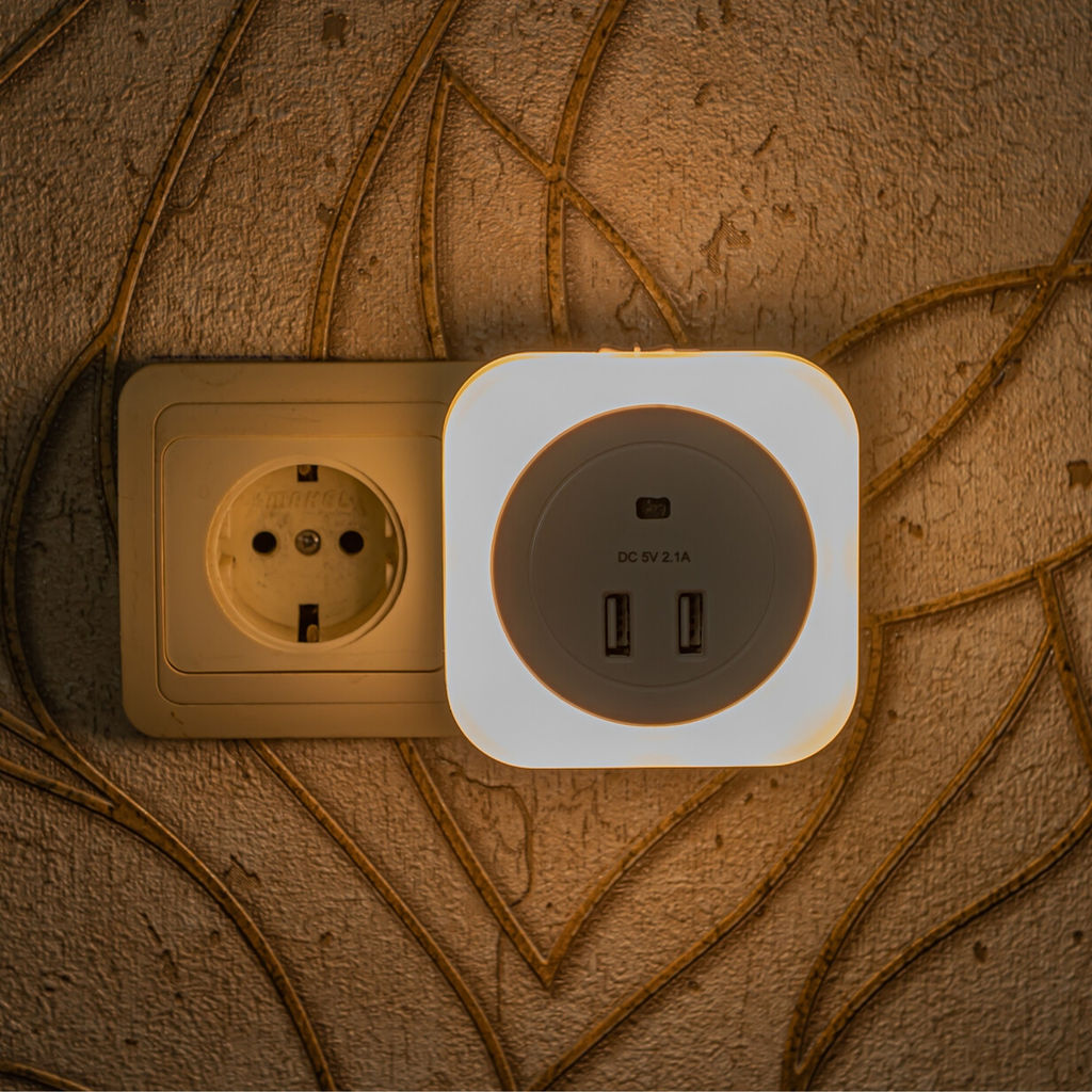 DTL-321 White/Sensor/2USB Светильник ночник с фотосенсором (день-ночь). 2USB. Белый. ТМ Uniel - Volpe фото 5