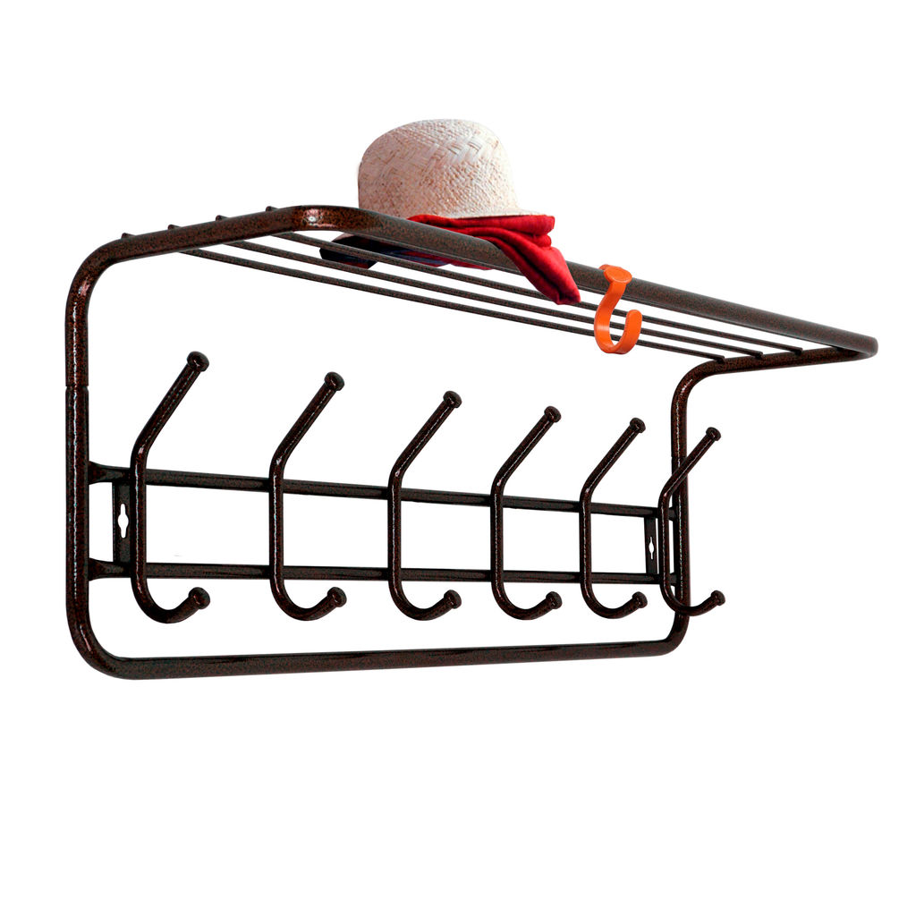 Вешалка настенная металл. с полкой 80см, 6 рожков, антик/коричневый