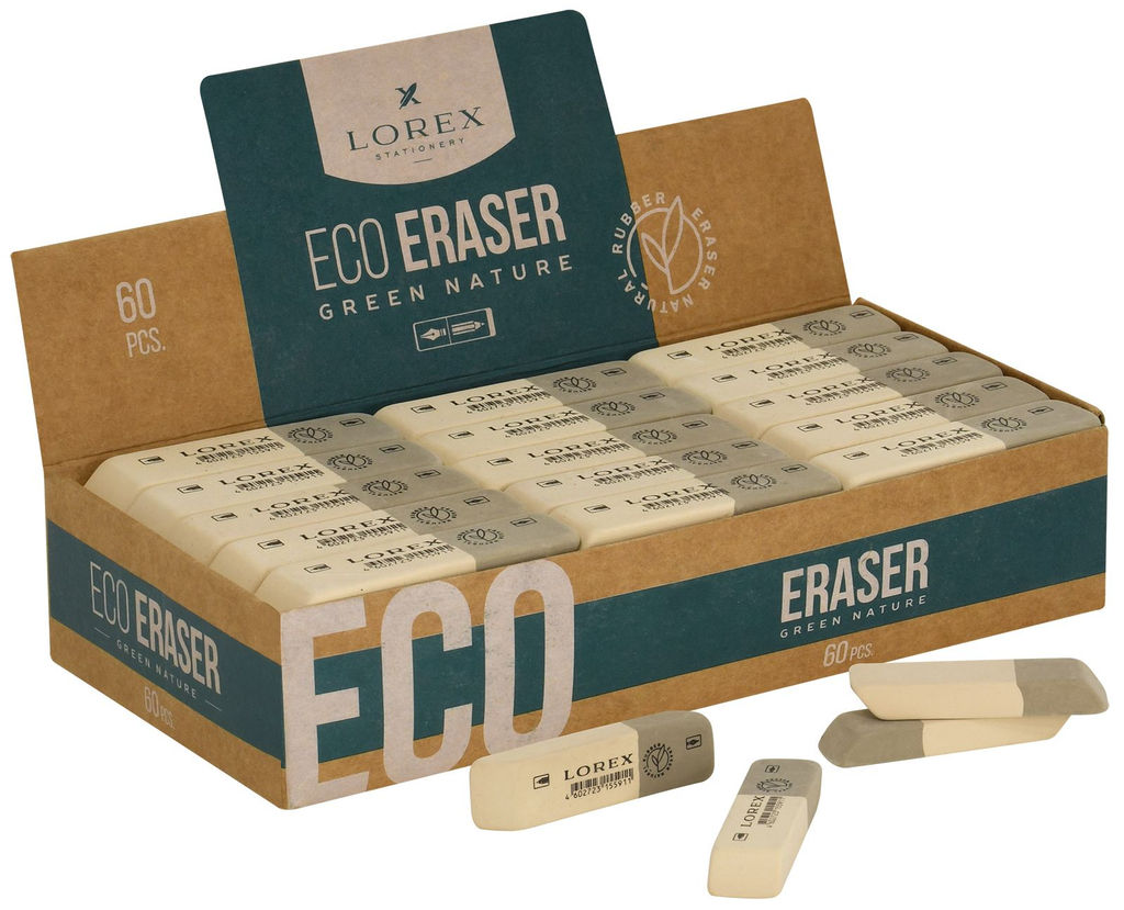Цена за 6 шт. Ластик LOREX ECO GREEN NATURE каучук 56х14х8 мм, серо-белый, M прямоугольный