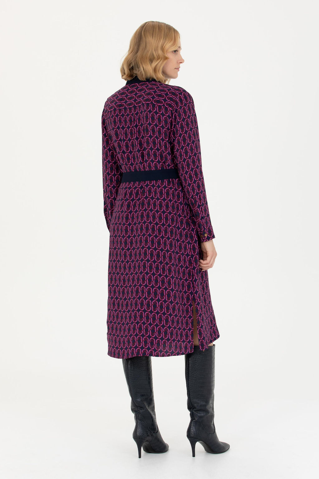 Kad_n Lacivert Dokuma Elbise