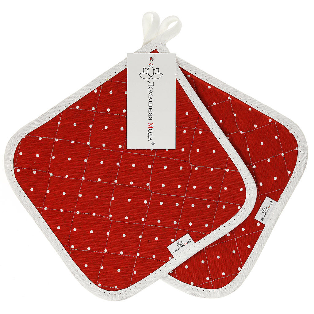 Горошек на красном Кухонный комплект: прихватка 20х20см - 2шт, хлопок Премиум 191г/м2 - хлопок 100%, наполнитель - ватин 280гр/м2, Домашняя мода (Россия)  фото 2