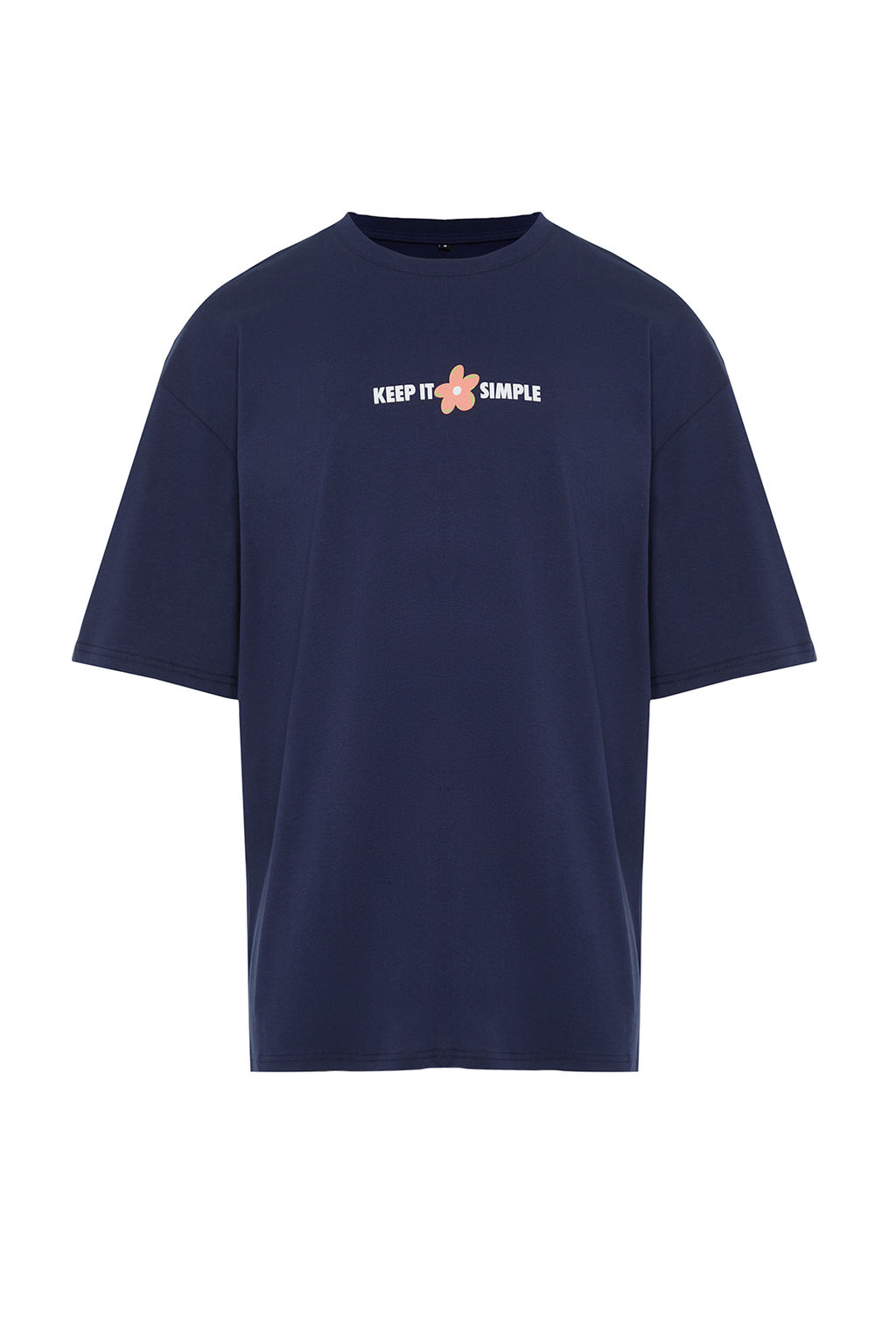 Lacivert Oversize Fit Bisiklet Yaka K?sa Kollu Bask?l? T-Shirt TMNSS22TS0123 - Trendyolmilla фото 7