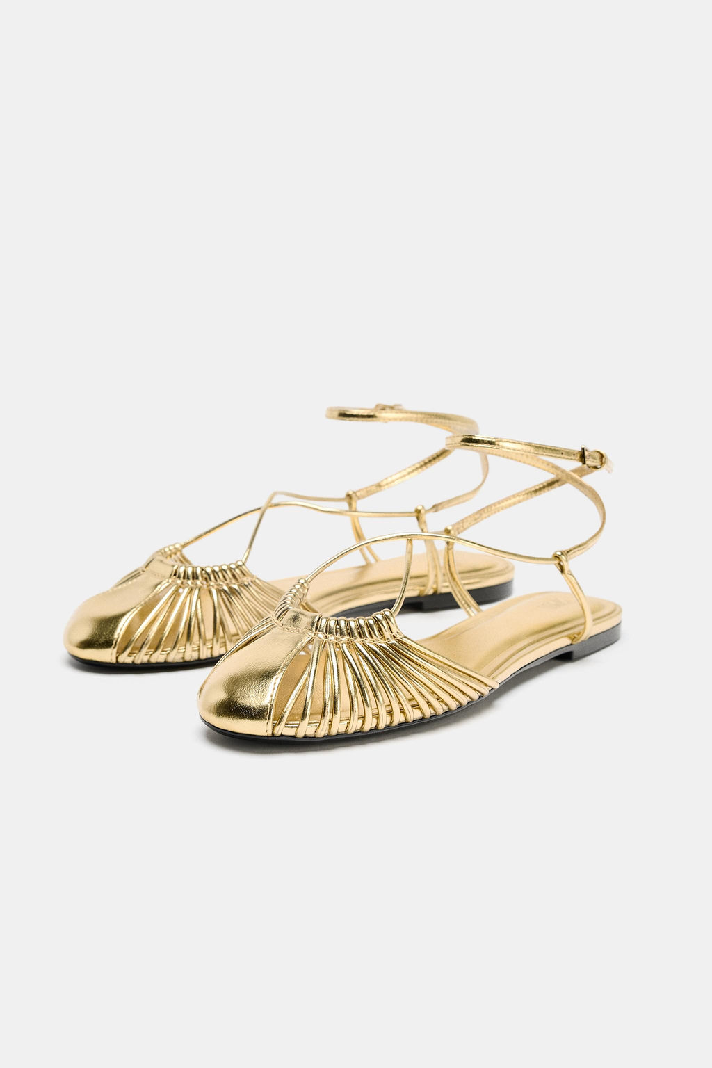 METALLIC-EFFECT STRAPPY CAGE SANDALS