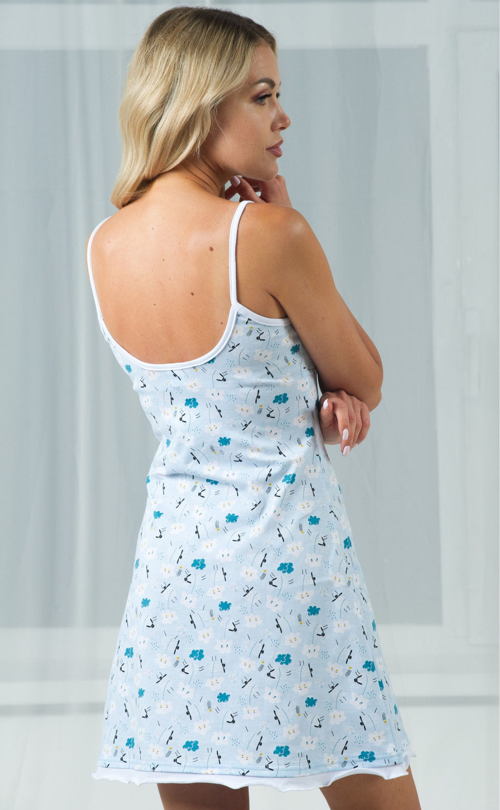 Ночная сорочка Цветы голубые на кофейном - Нежка фото 154