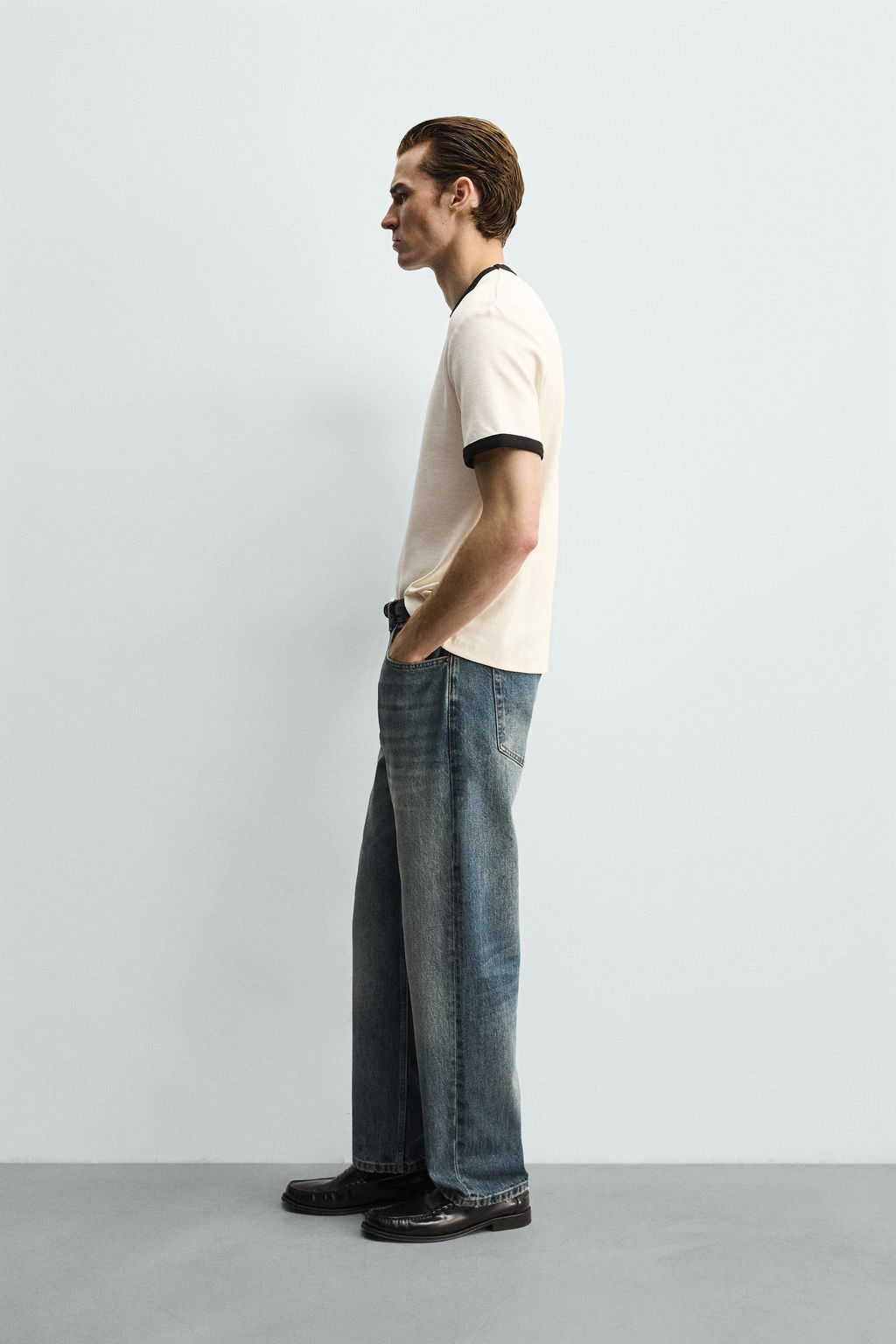 BASIC RIBBED CONTRAST T-SHIRT - Zara фото 4
